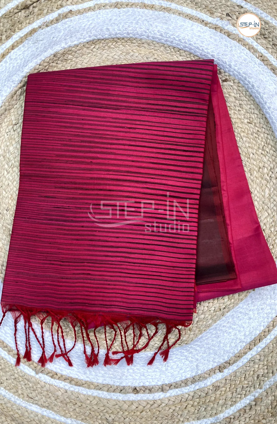 Plain Raw Soft Silk Saree With Contrast Boluse and Pallu - Pink & Brown