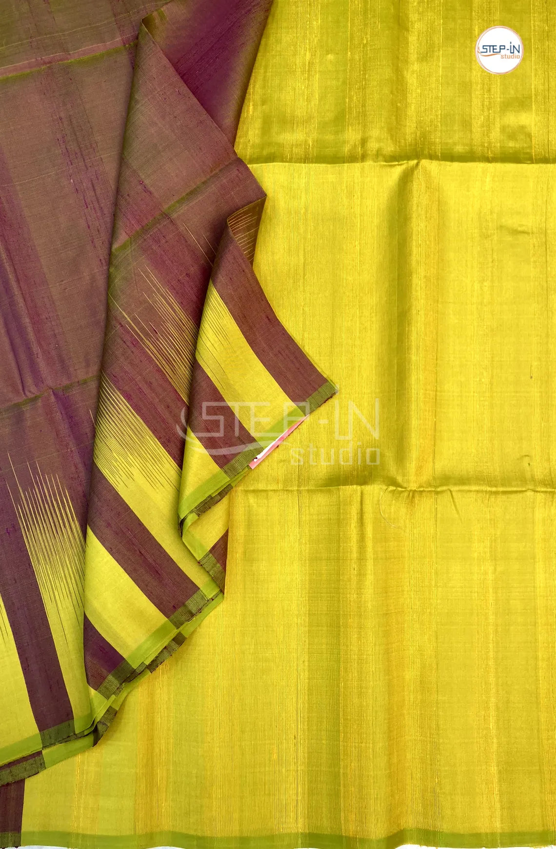 Plain Raw Soft Silk Saree With Contrast Boluse and Pallu - Yellow & Maroon