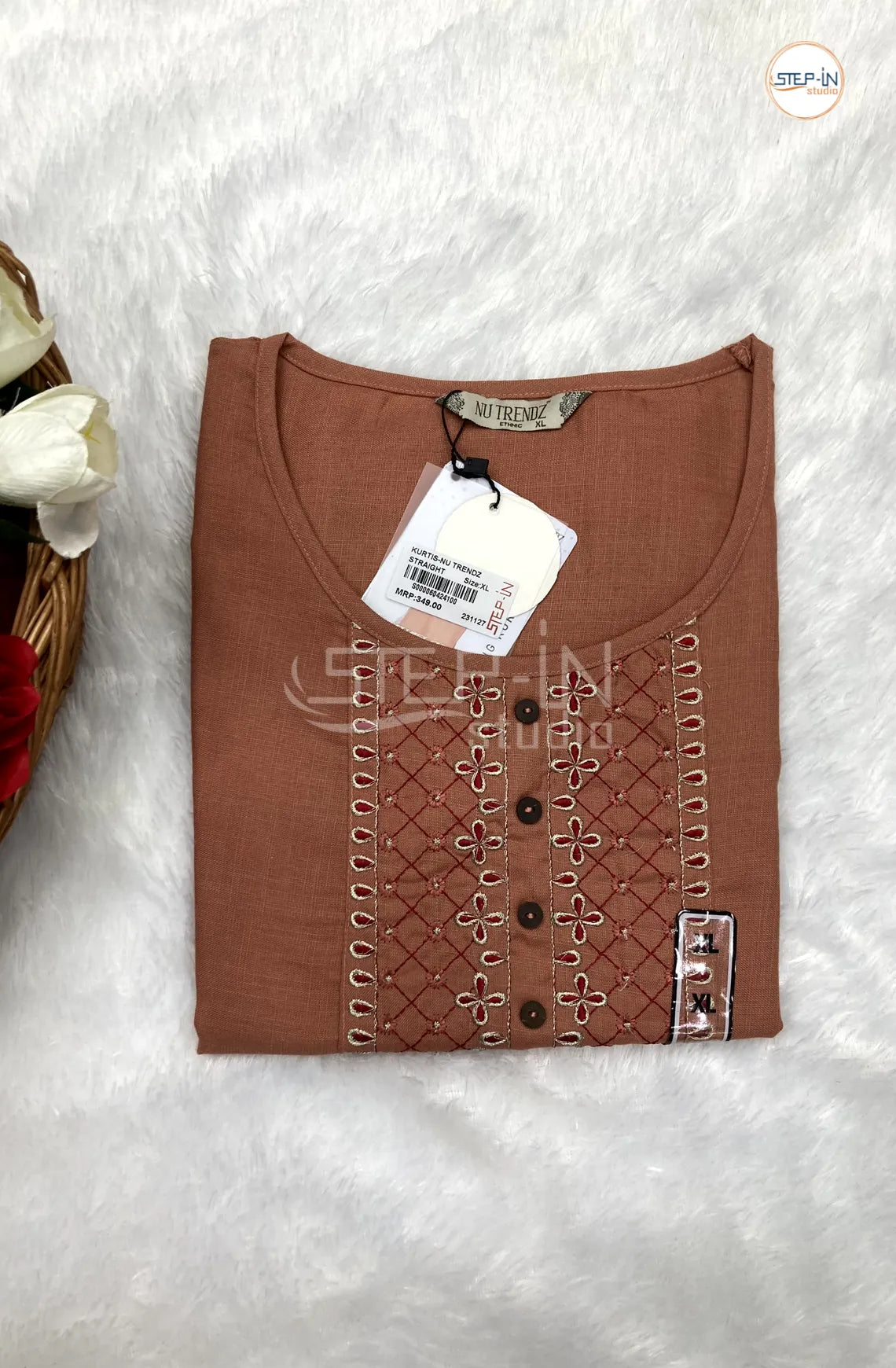 Plan Neck Design Cotton Top - Copper
