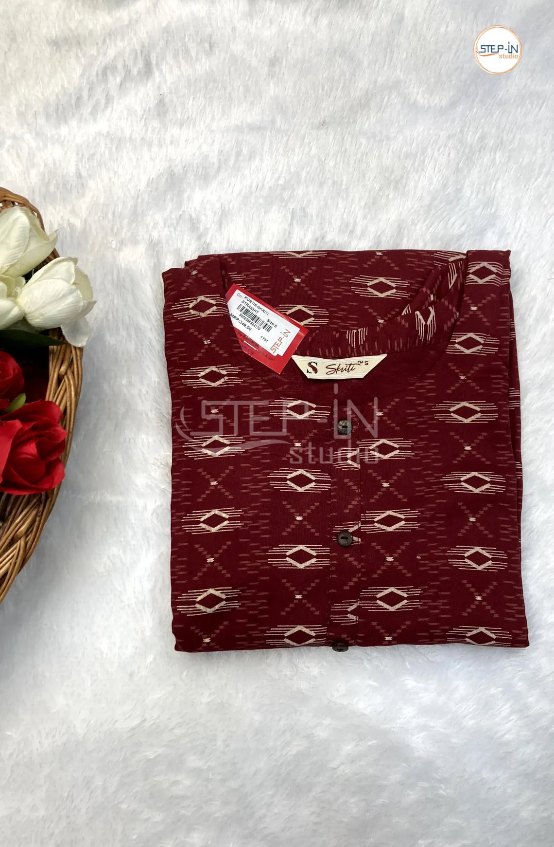 Printed Cotton Top-Marron