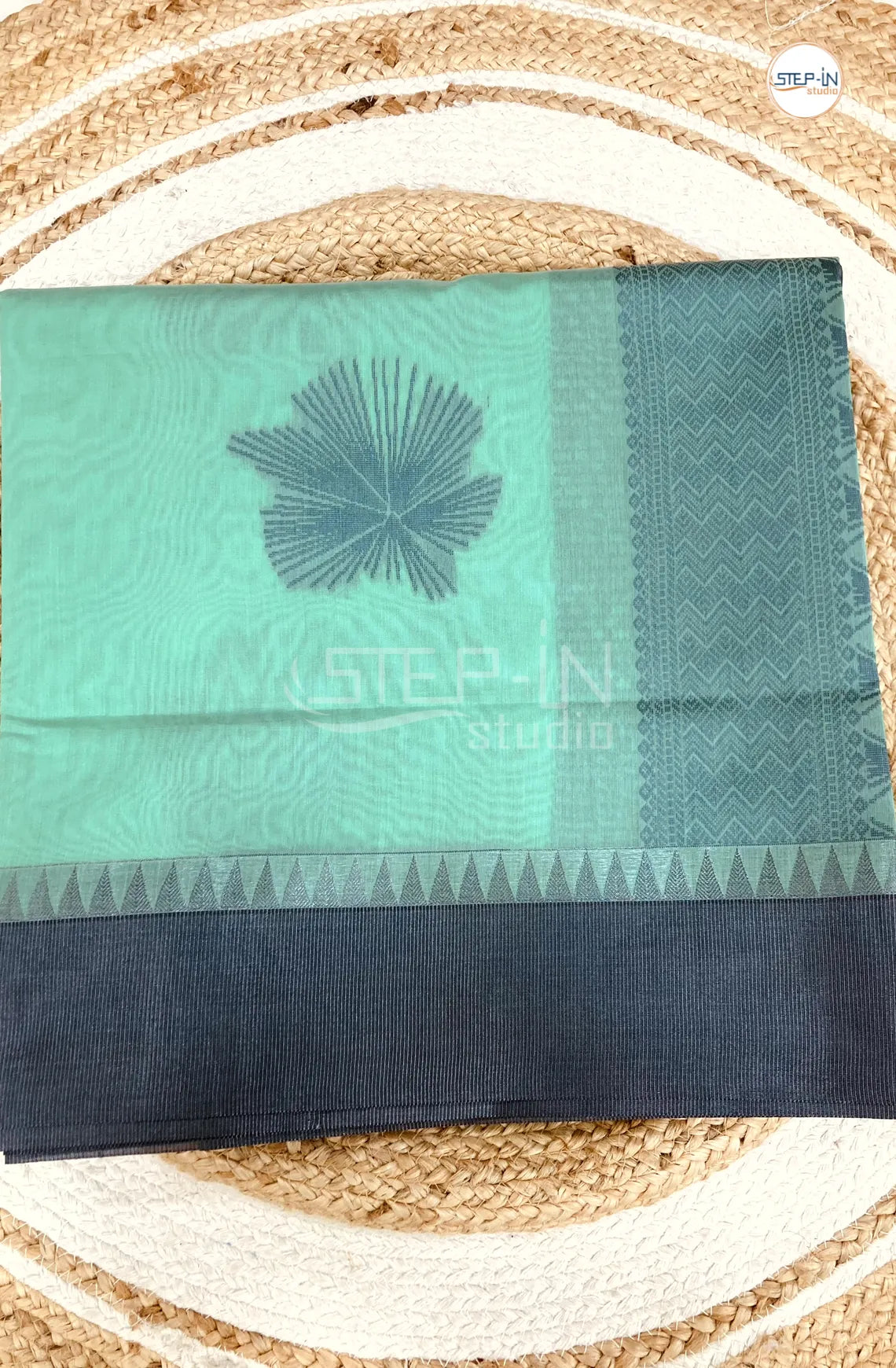 Pure Silk Cotton Saree With Elegant Silver Border - Mint Green & Grey