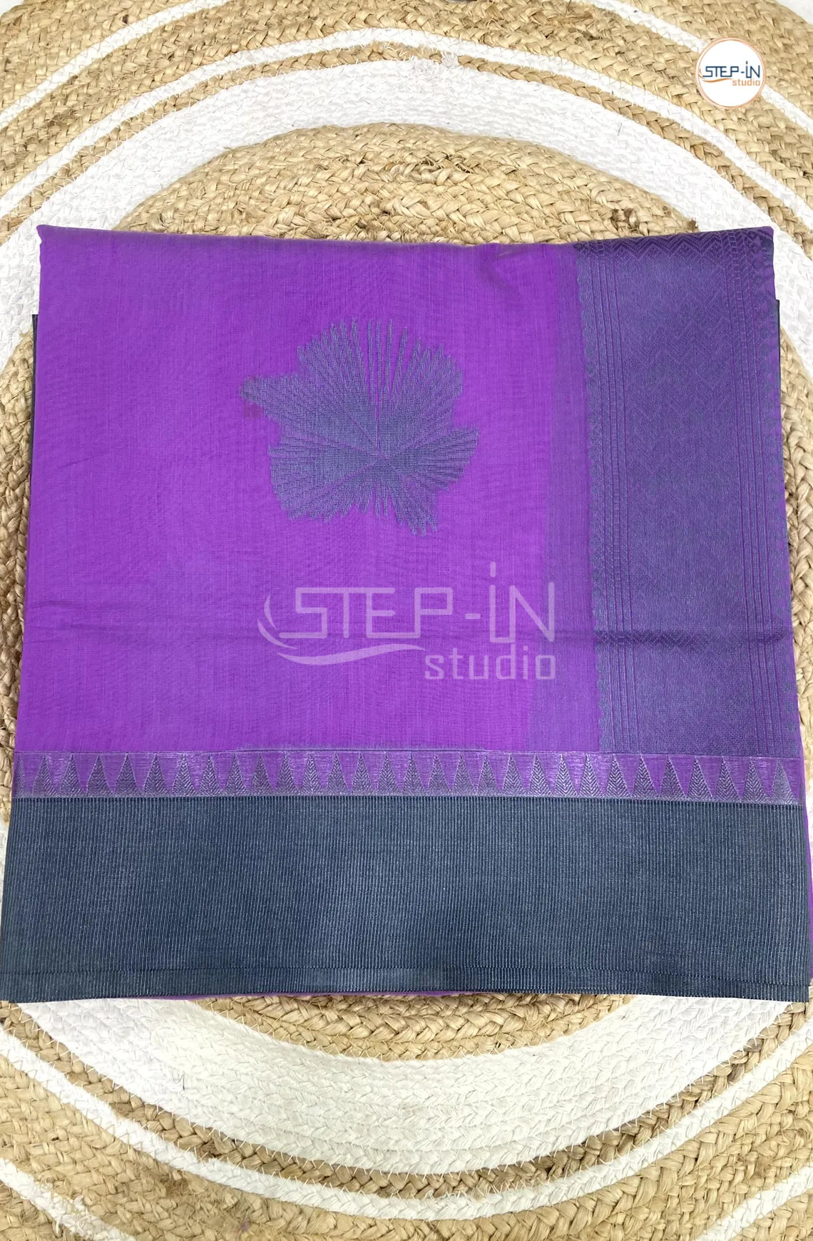 Pure Silk Cotton Saree With Elegant Silver Border - Purple & Grey