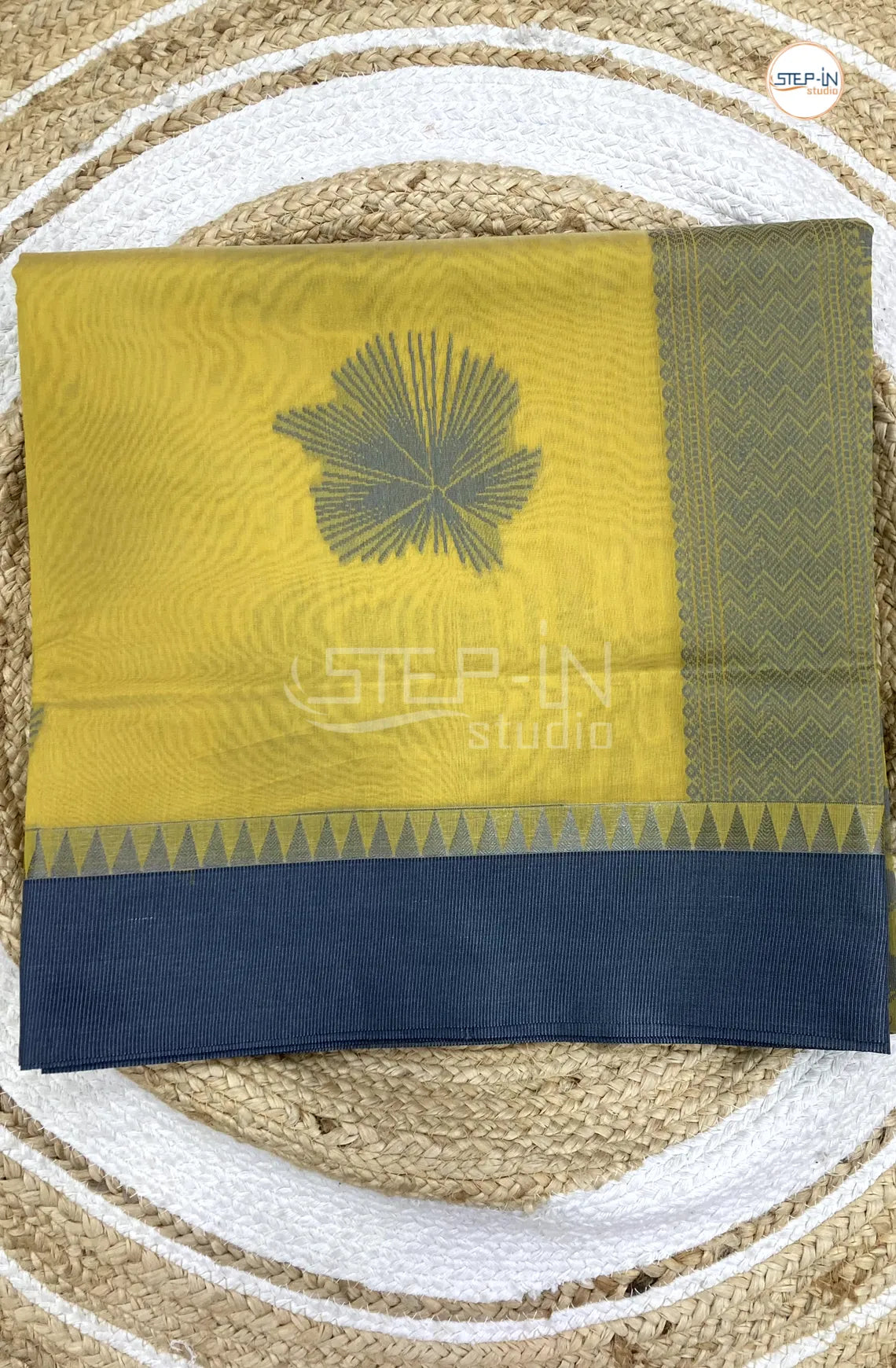 Pure Silk Cotton Saree With Elegant Silver Border - Yellow & Grey