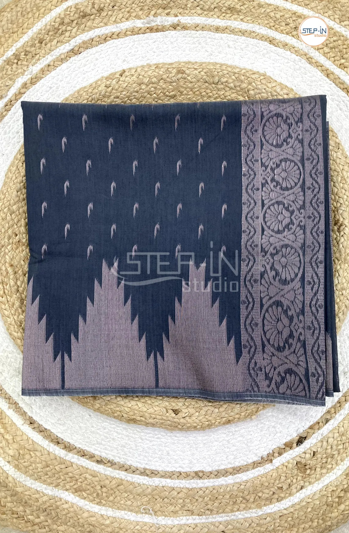 Pure Silk Cotton Saree With Elegant Temple Border - Grey