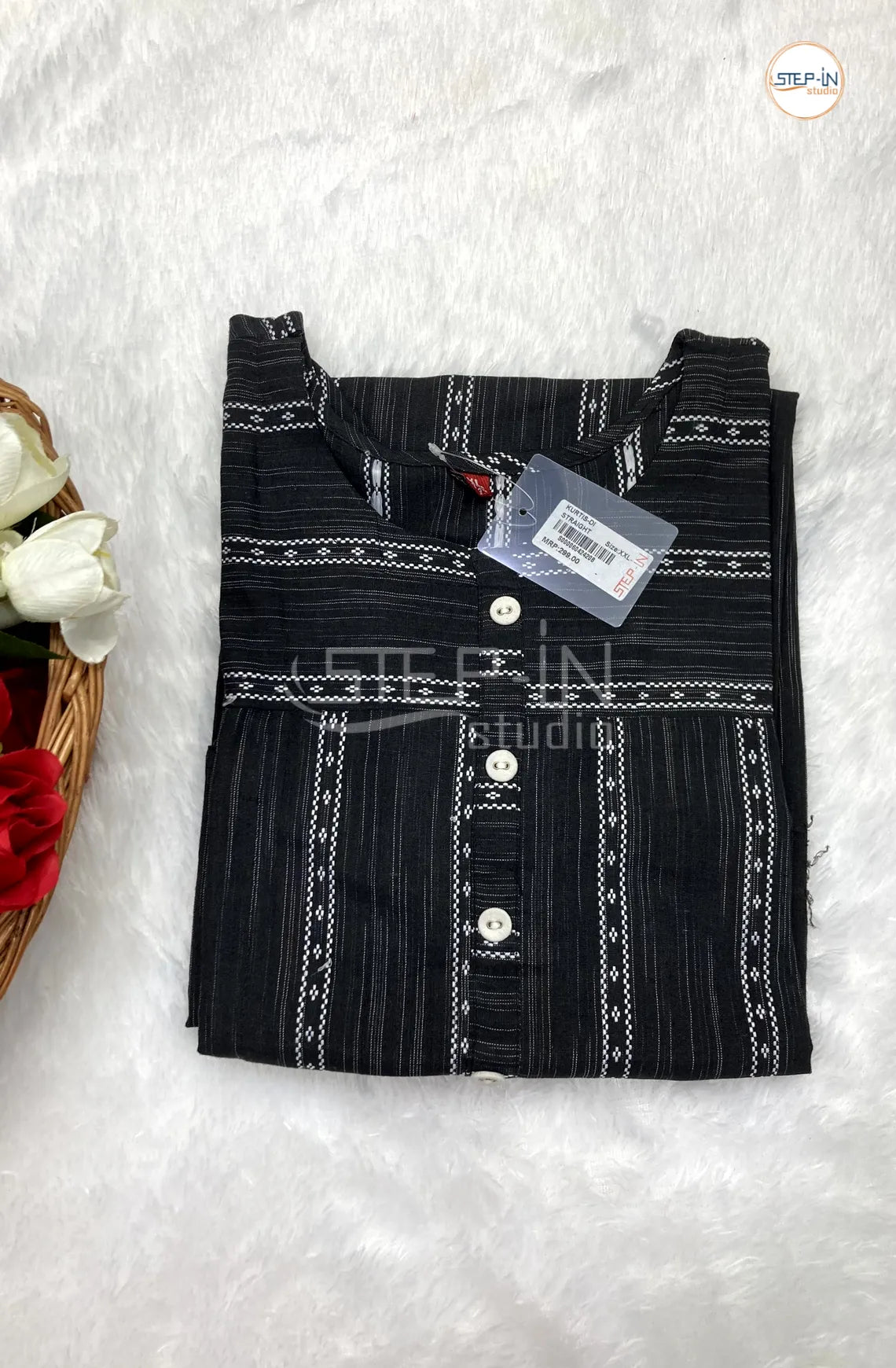 Striped Pure Cotton Top - Black