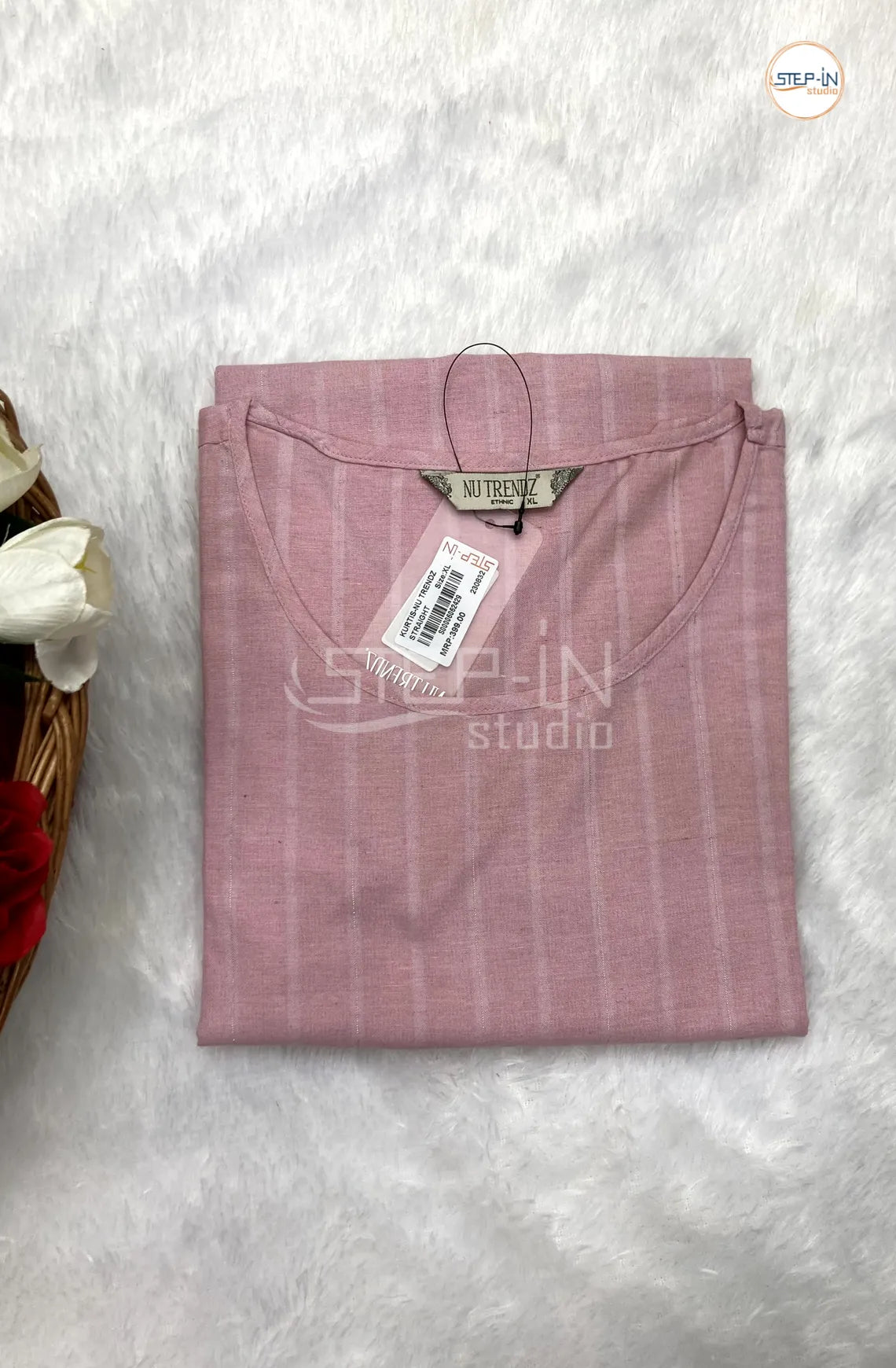 Striped Pure Cotton Top - Dusky Rose
