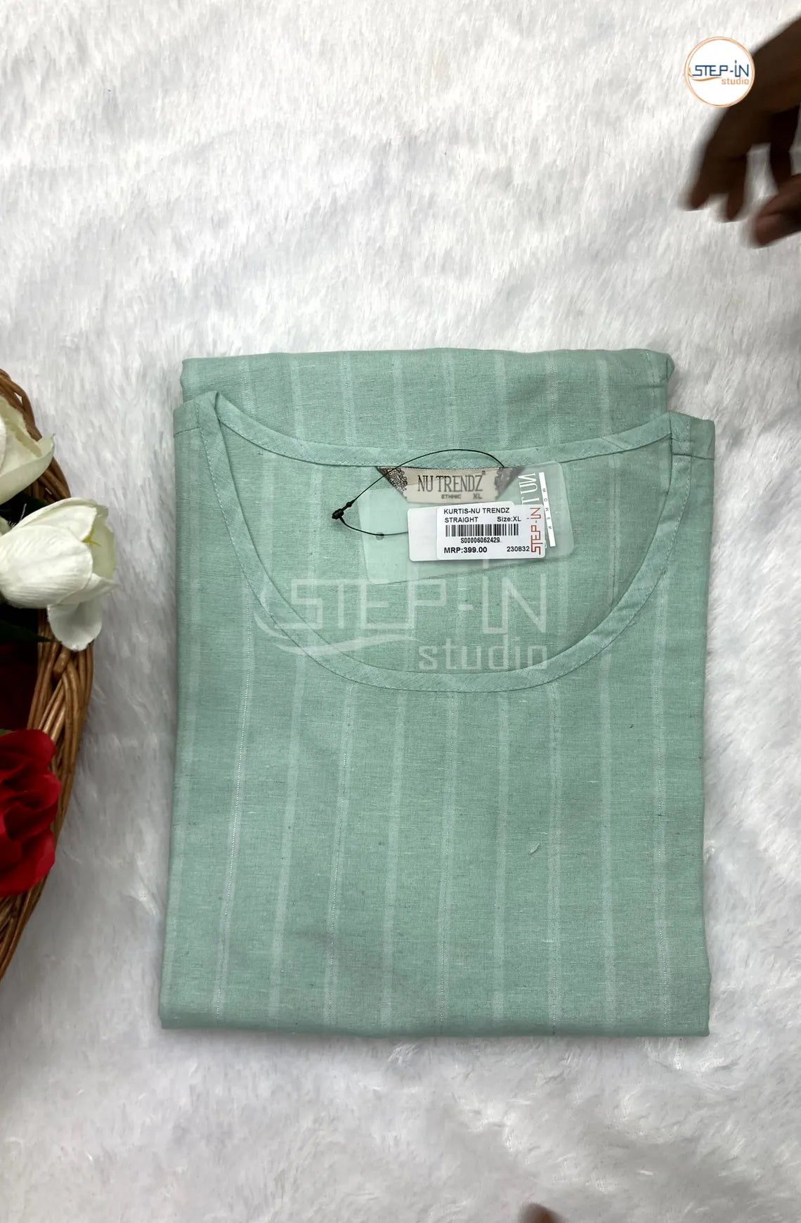 Striped Pure Cotton Top - Light Green