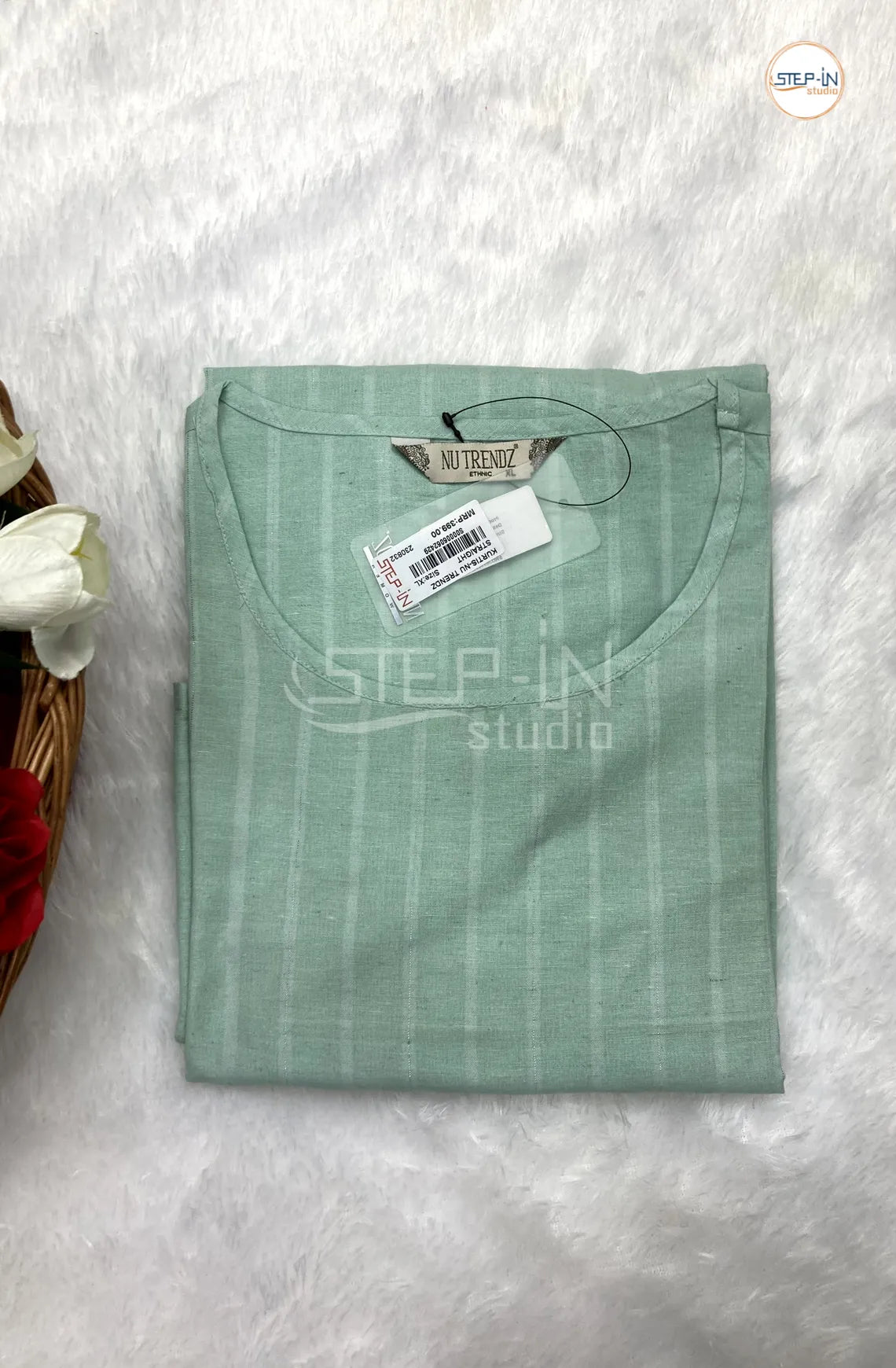 Striped Pure Cotton Top - Light Green