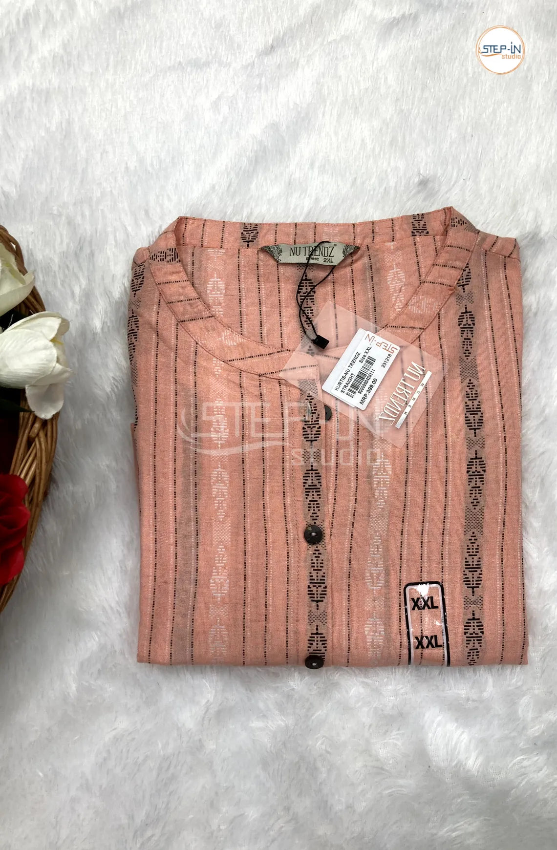 Striped Pure Cotton Top - Light Orange