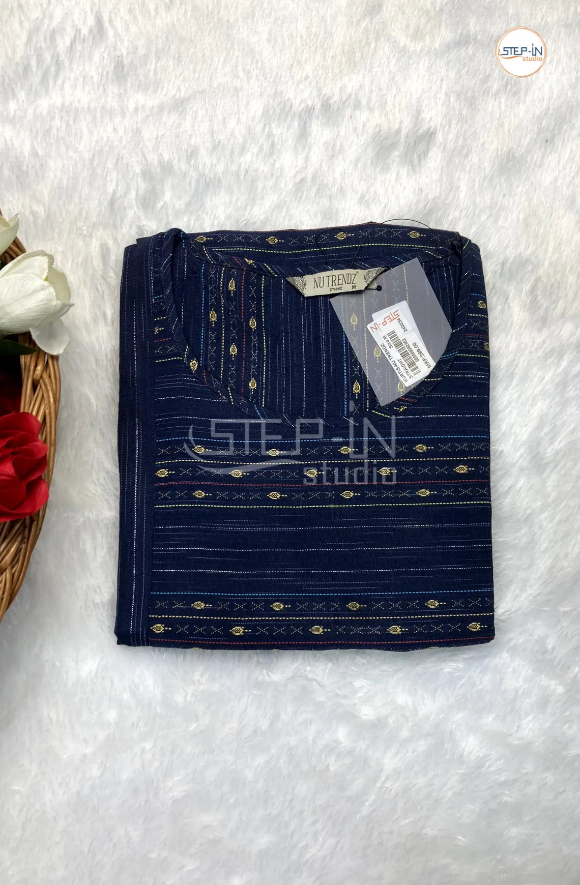 Striped Pure Cotton Top- Uniform Navy