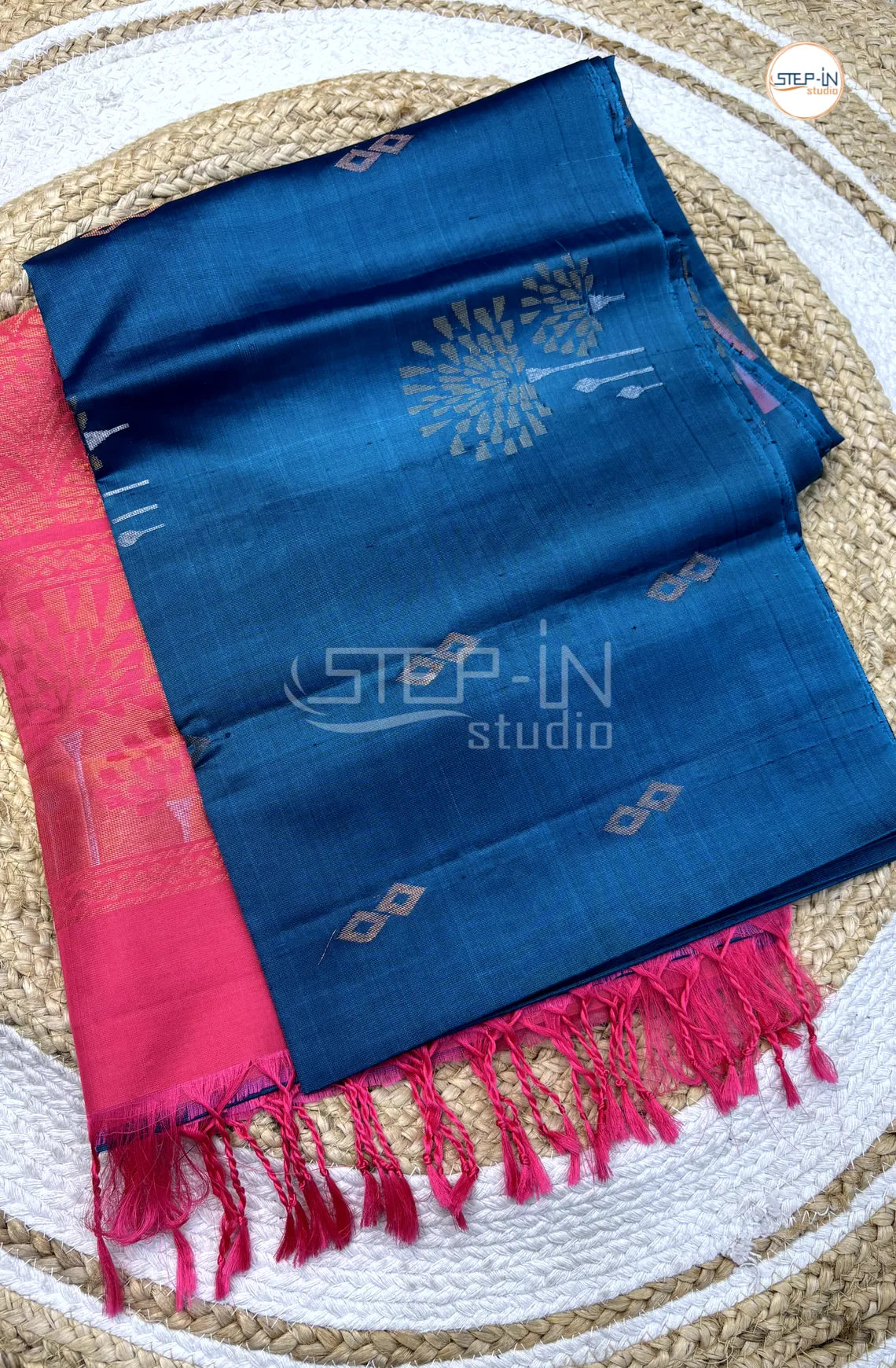 Brown & Turquoise Blue Floral Mango Design Soft Silk Saree With Contrast Blouse & Design Pallu