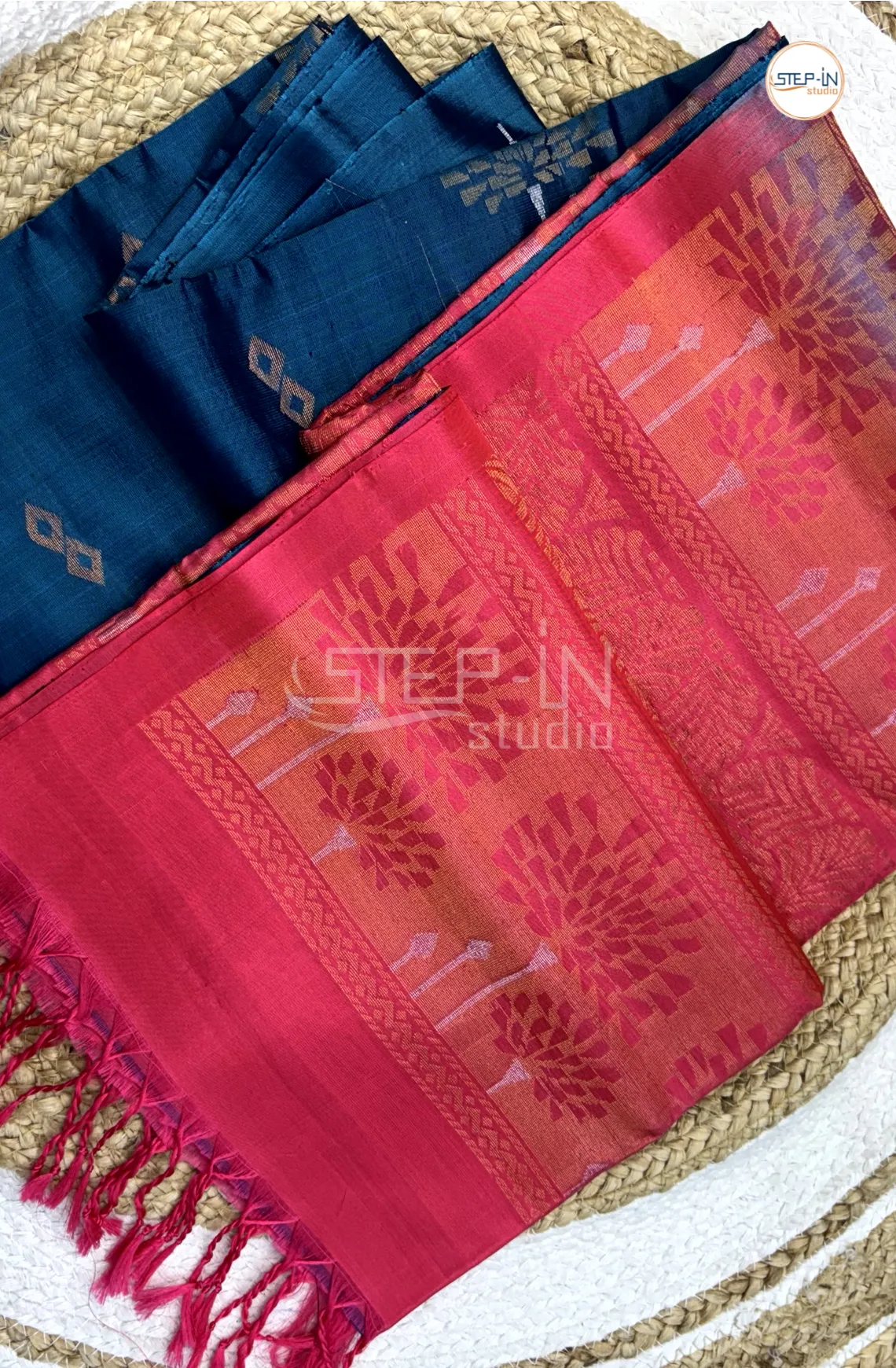 Brown & Turquoise Blue Floral Mango Design Soft Silk Saree With Contrast Blouse & Design Pallu