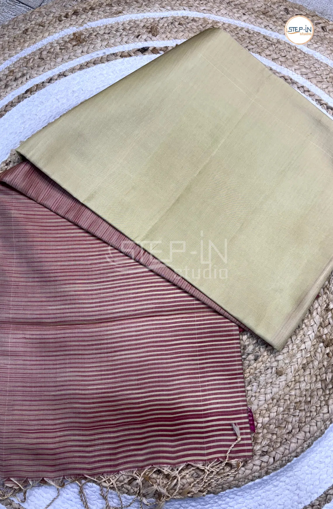 Cream White & Maroon Floral Plain Soft Silk Saree With Contrast Blouse and Plain Border & Striped Design Pallu