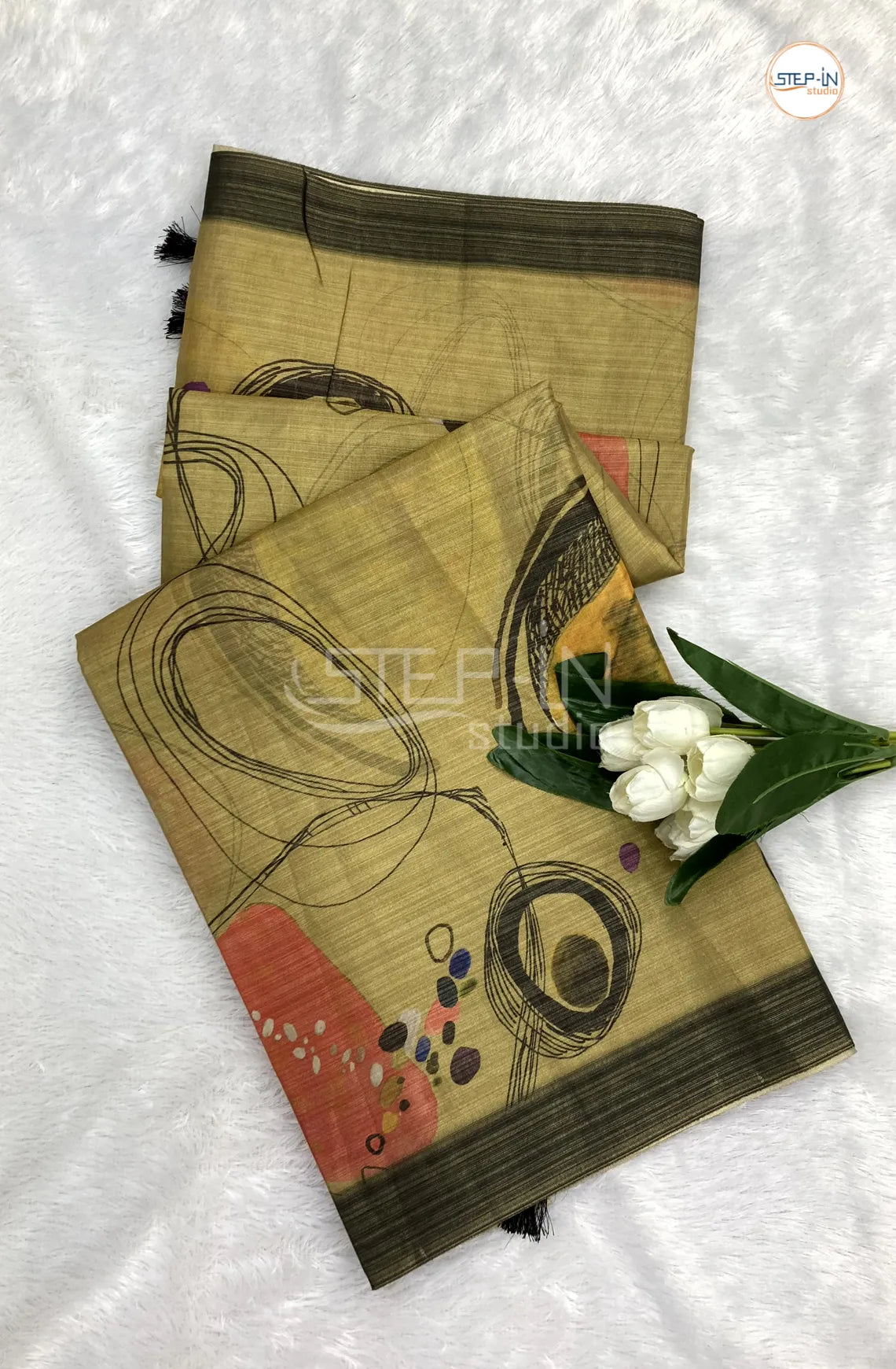 Abstract Printed Khadi Saree-MintGreen