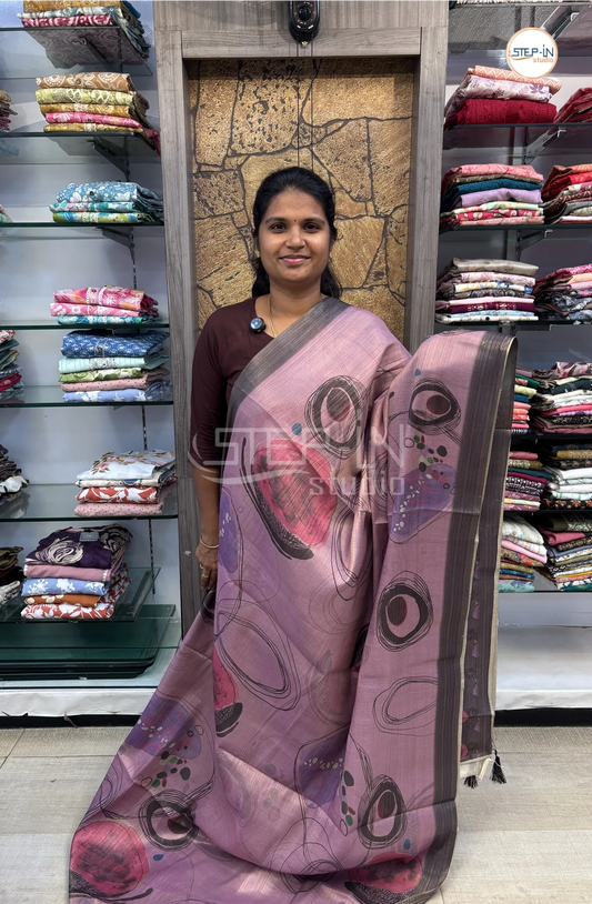 Abstract Printed Khadi Saree-Purple
