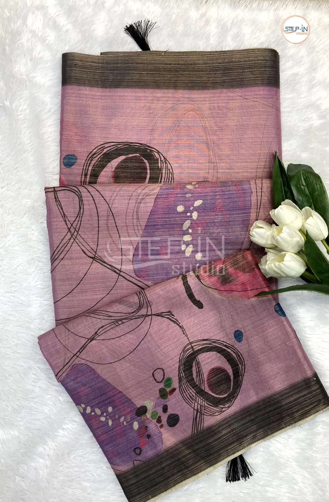 Abstract Printed Khadi Saree-Purple