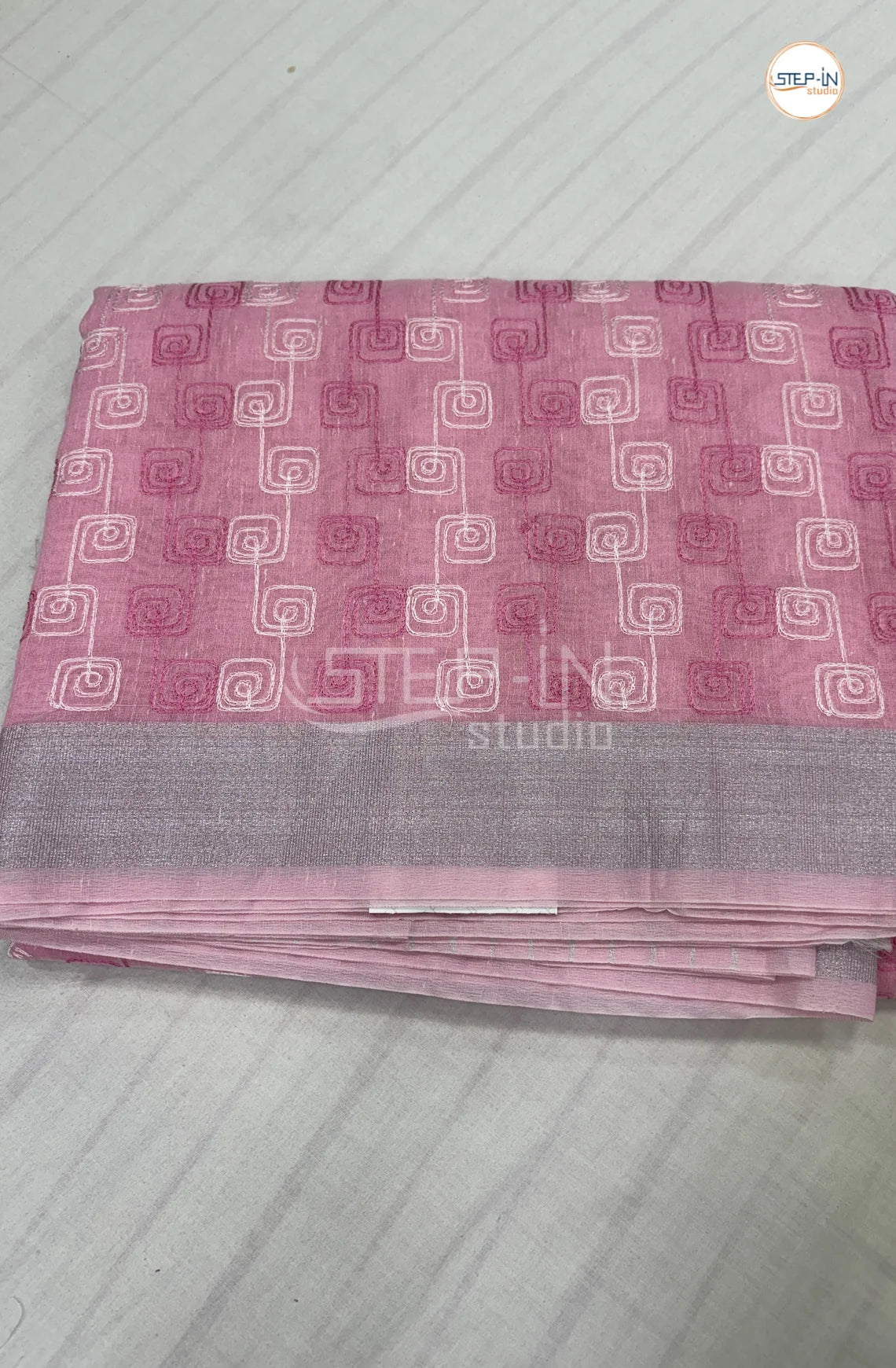 Art Linen Tissue Saree with Embroidery -Light Pink