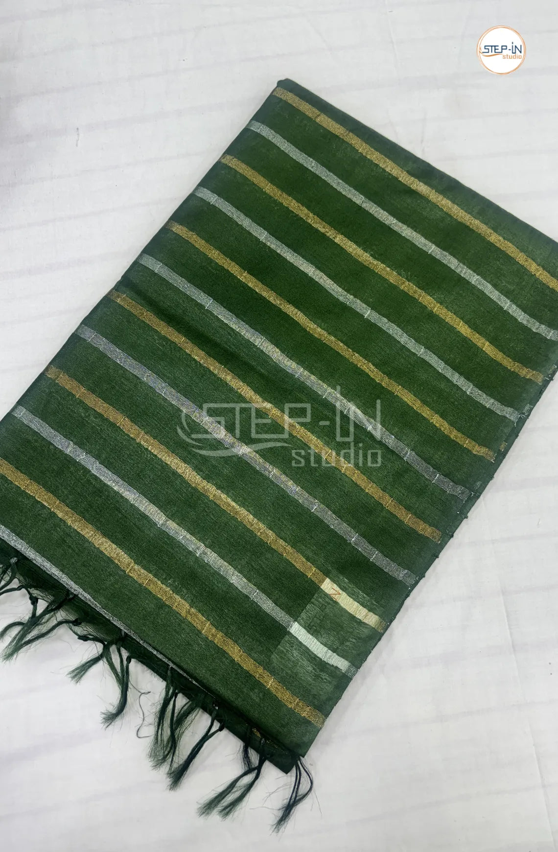 Art Silk Saree With Vertical Lines-Green