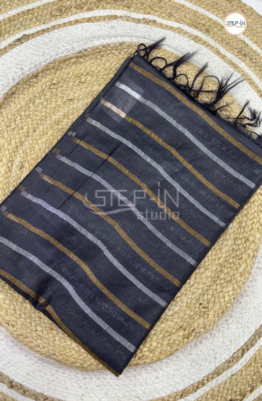 Art Silk Saree With Vertical Lines-Grey