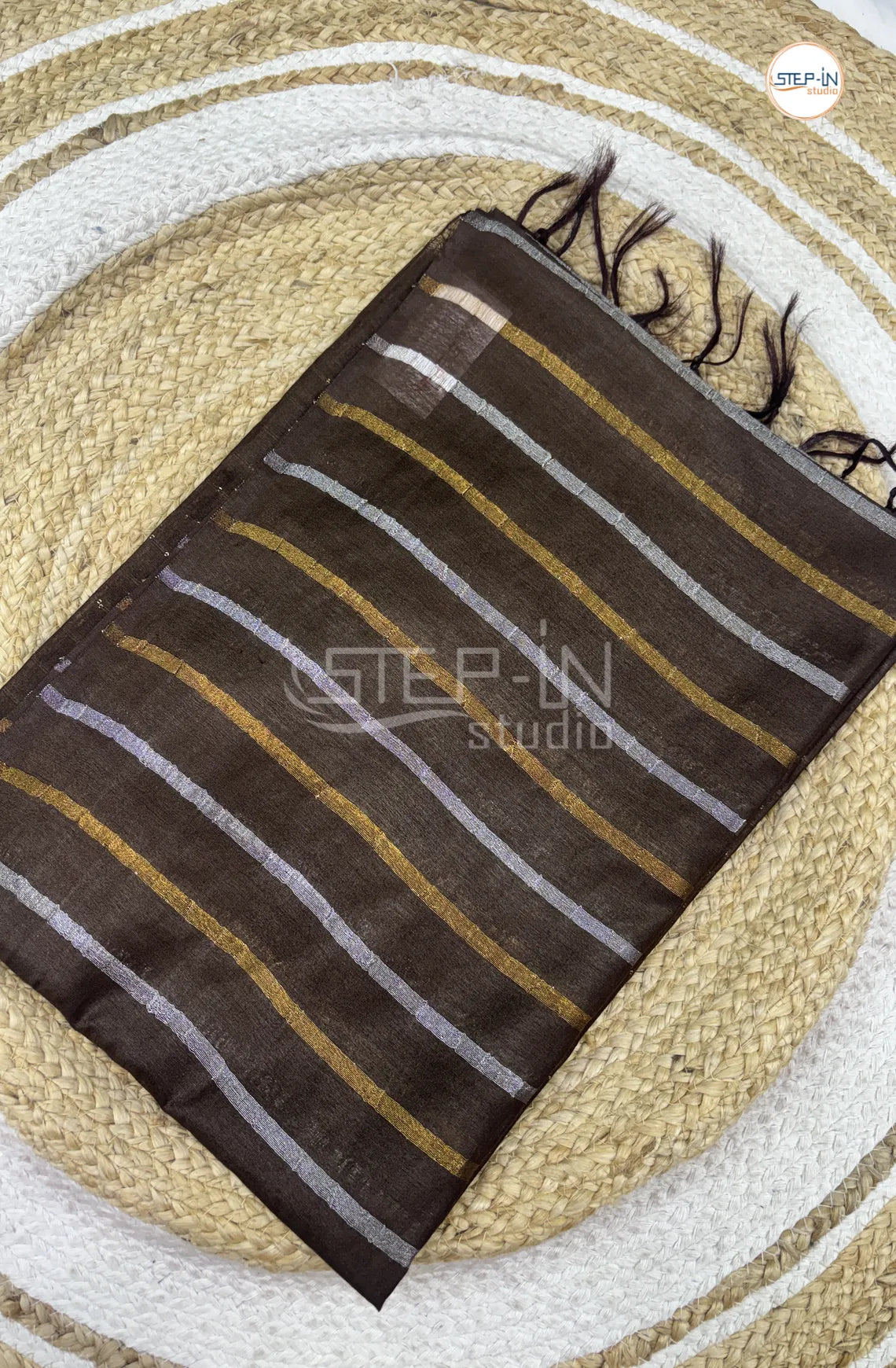 Art Silk Saree With Vertical Lines-Marron