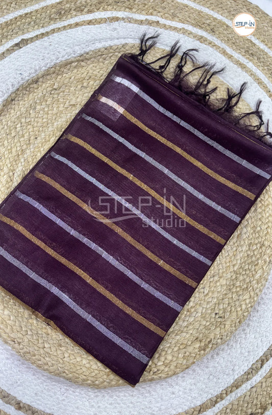 Art Silk Saree With Vertical Lines-Purple