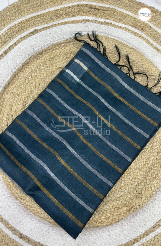 Art Silk Saree With Vertical Lines-RamaBlue