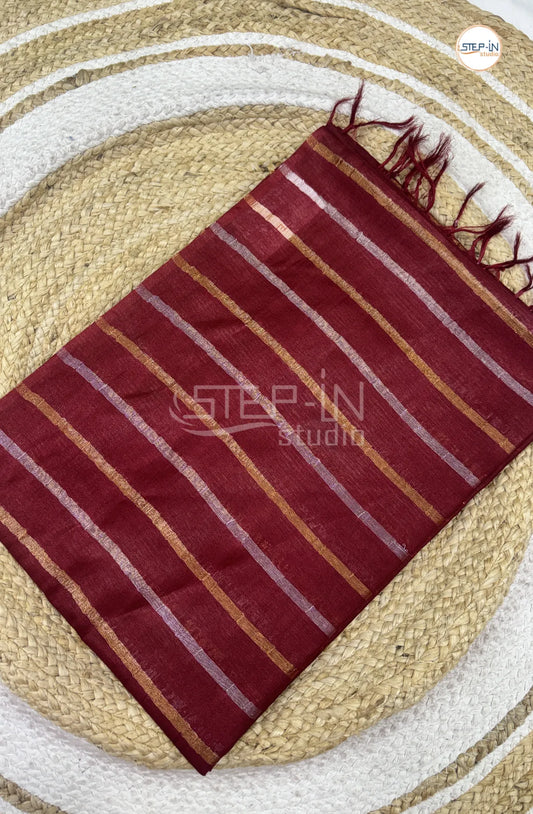 Art Silk Saree With Vertical Lines-Red