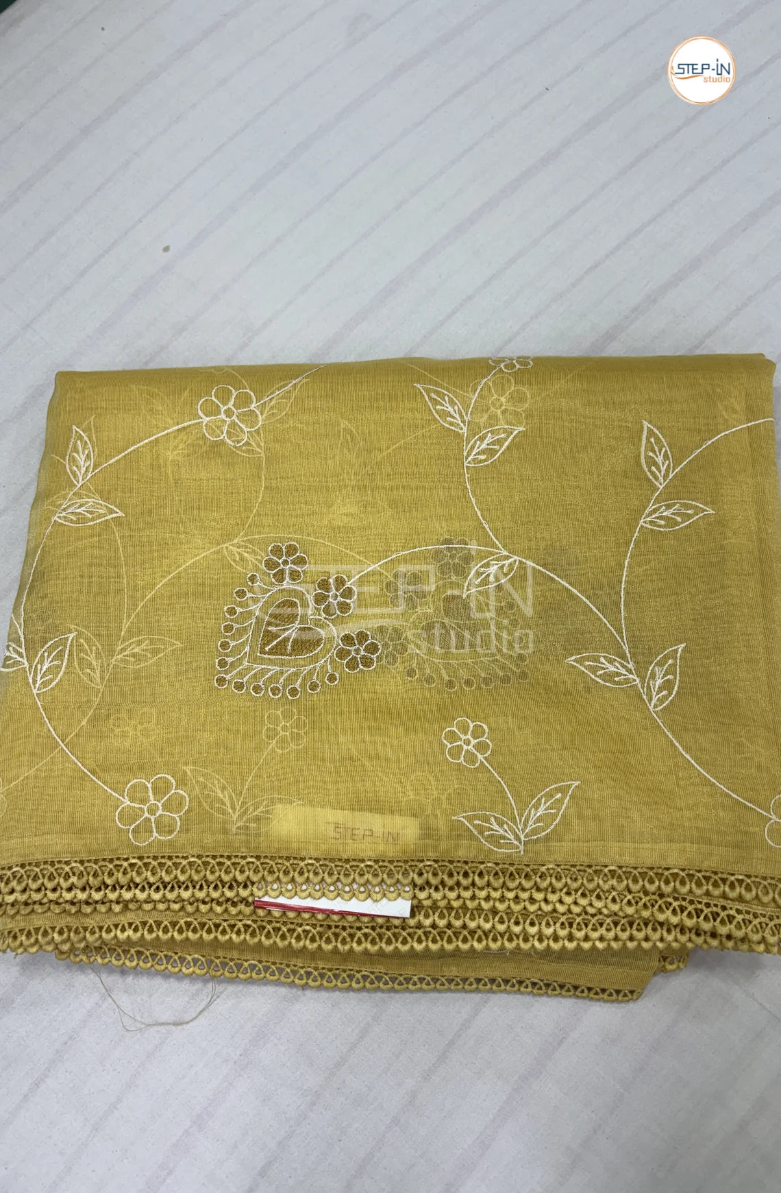 Art Tissue Saree with Embroidery - Yellow