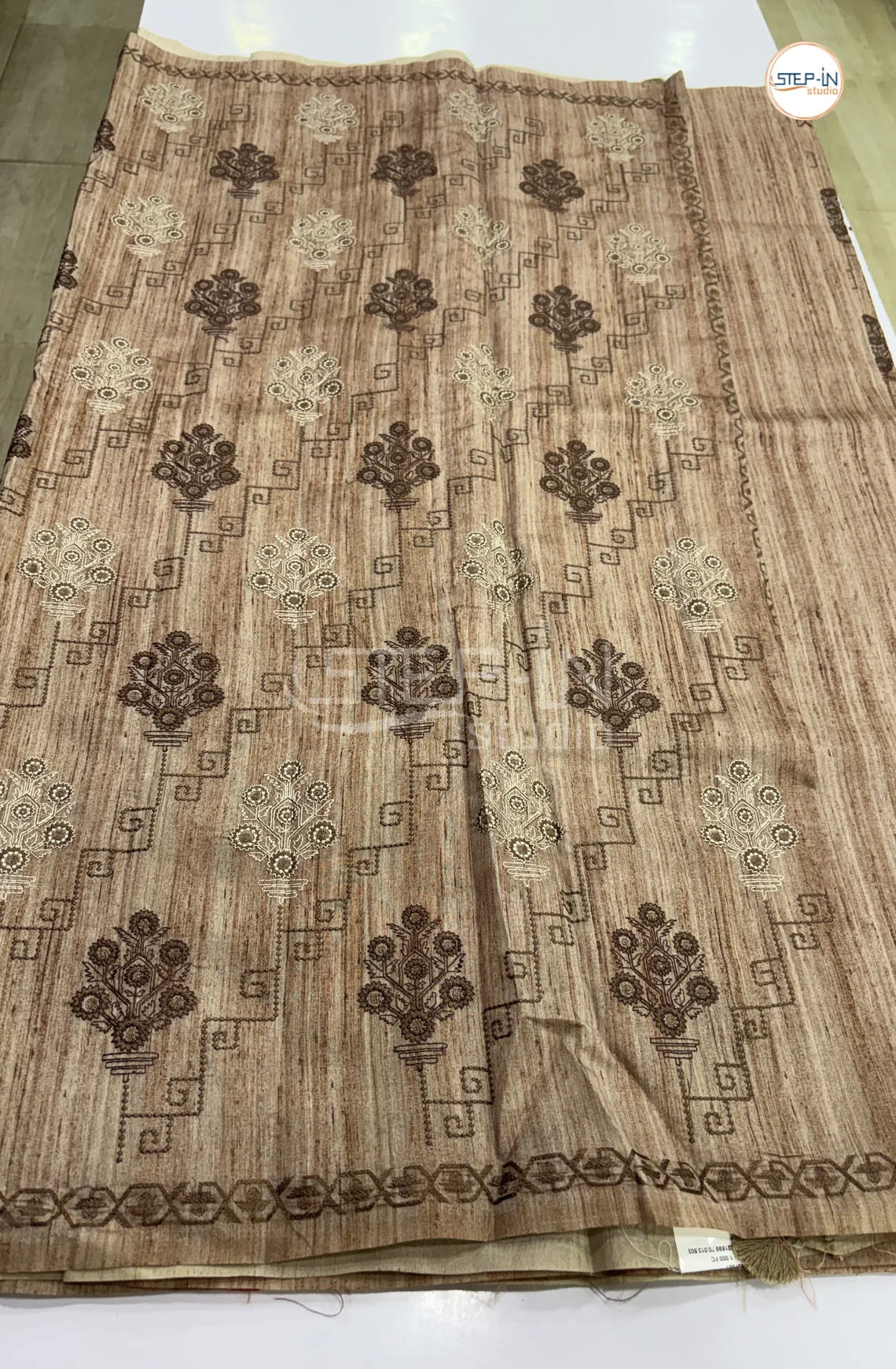 Art Tussar Saree with Embroidery - Brown