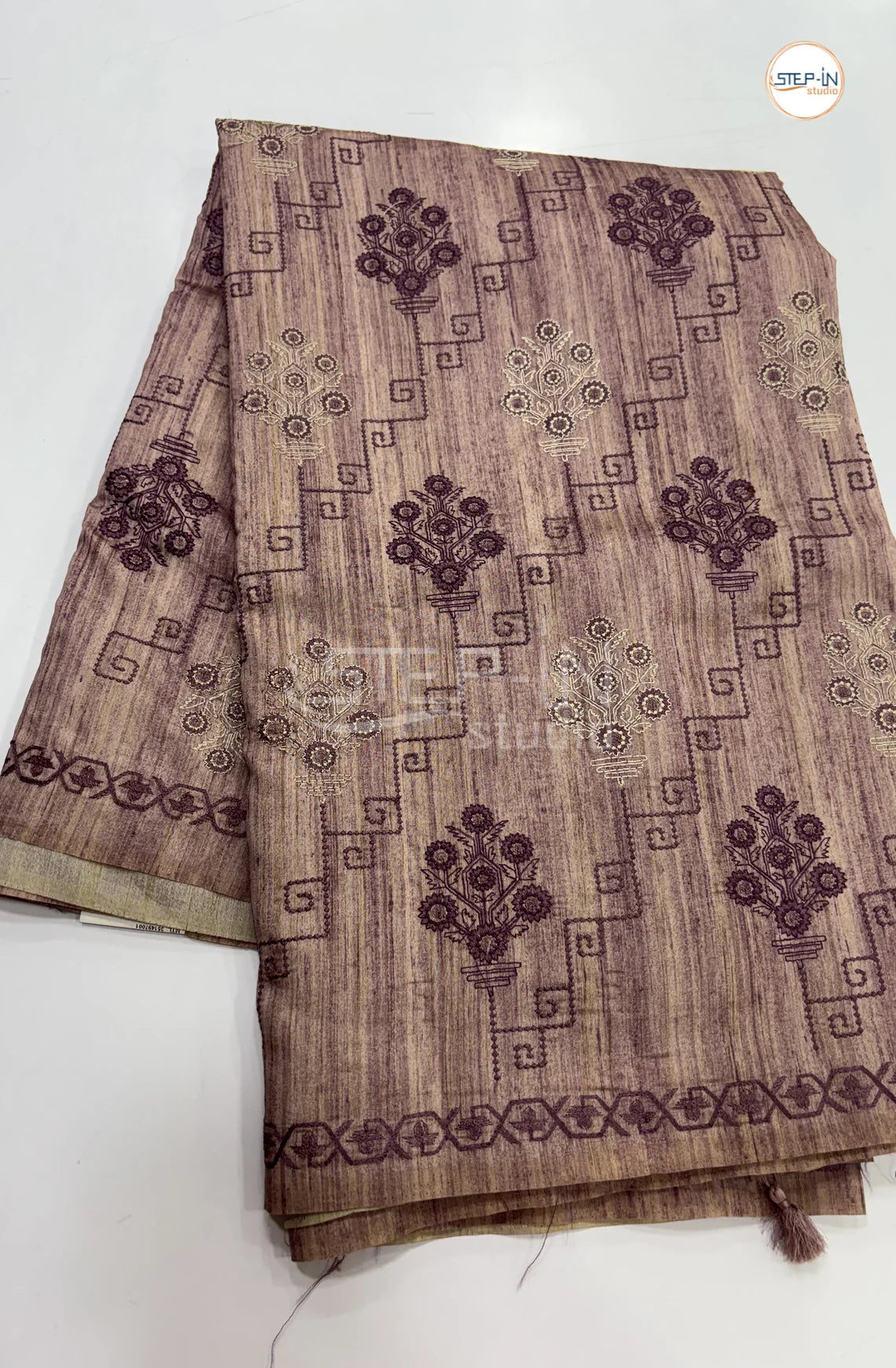 Art Tussar Saree with Embroidery - Maroon
