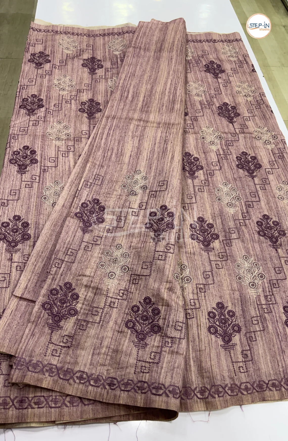 Art Tussar Saree with Embroidery - Maroon