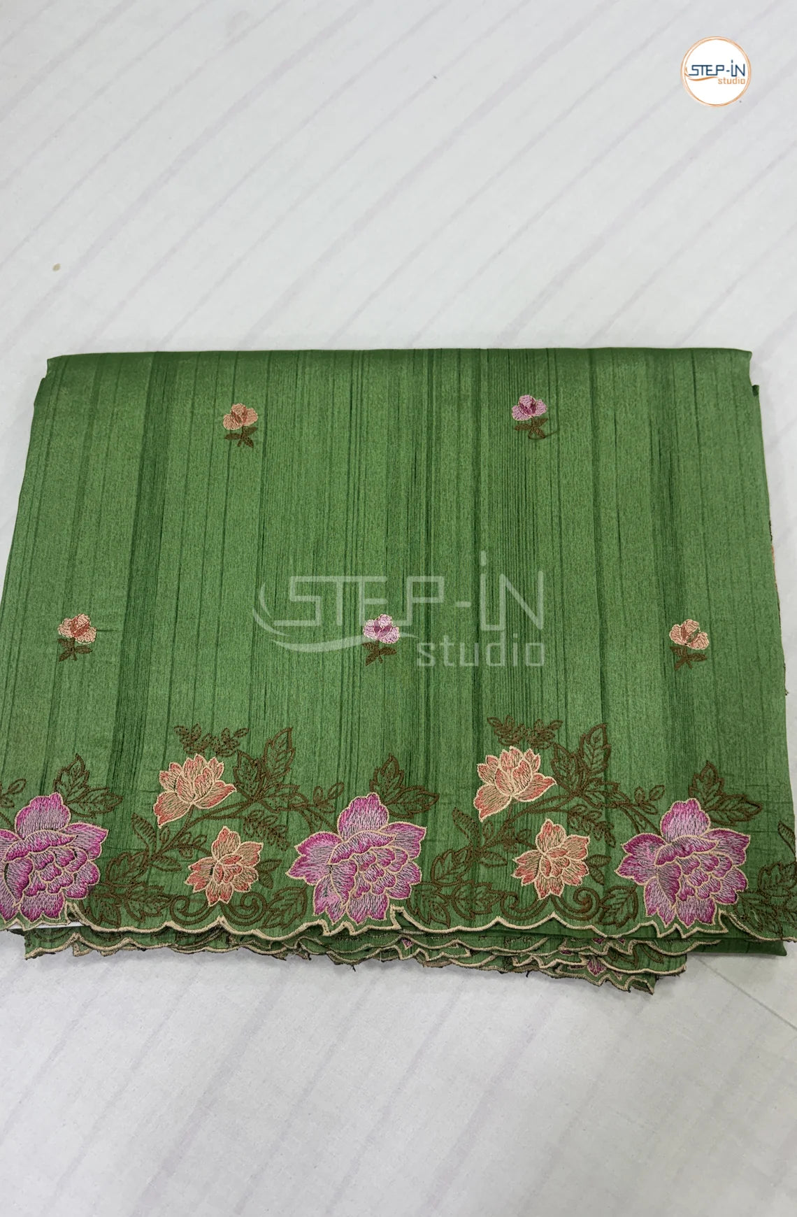 Blended Tussar Saree with CutWork Border -Mint Green