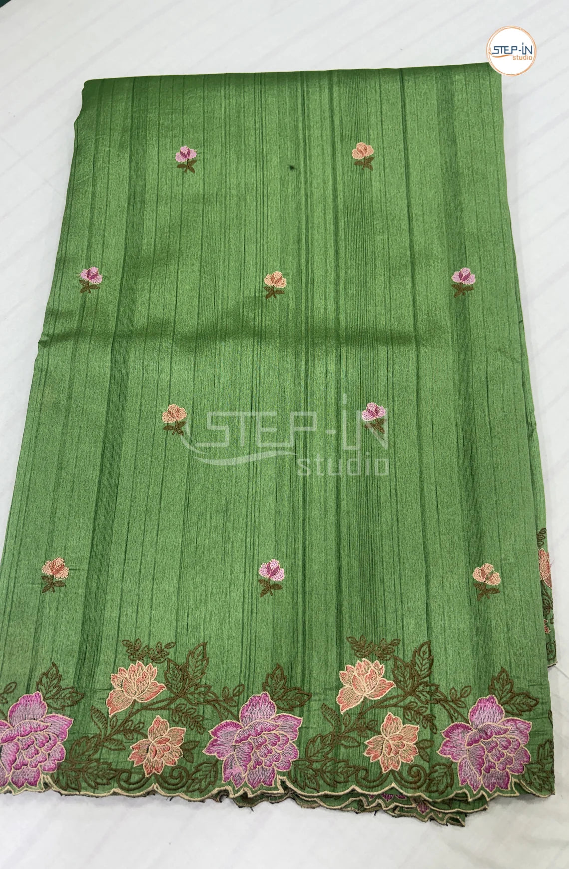Blended Tussar Saree with CutWork Border -Mint Green