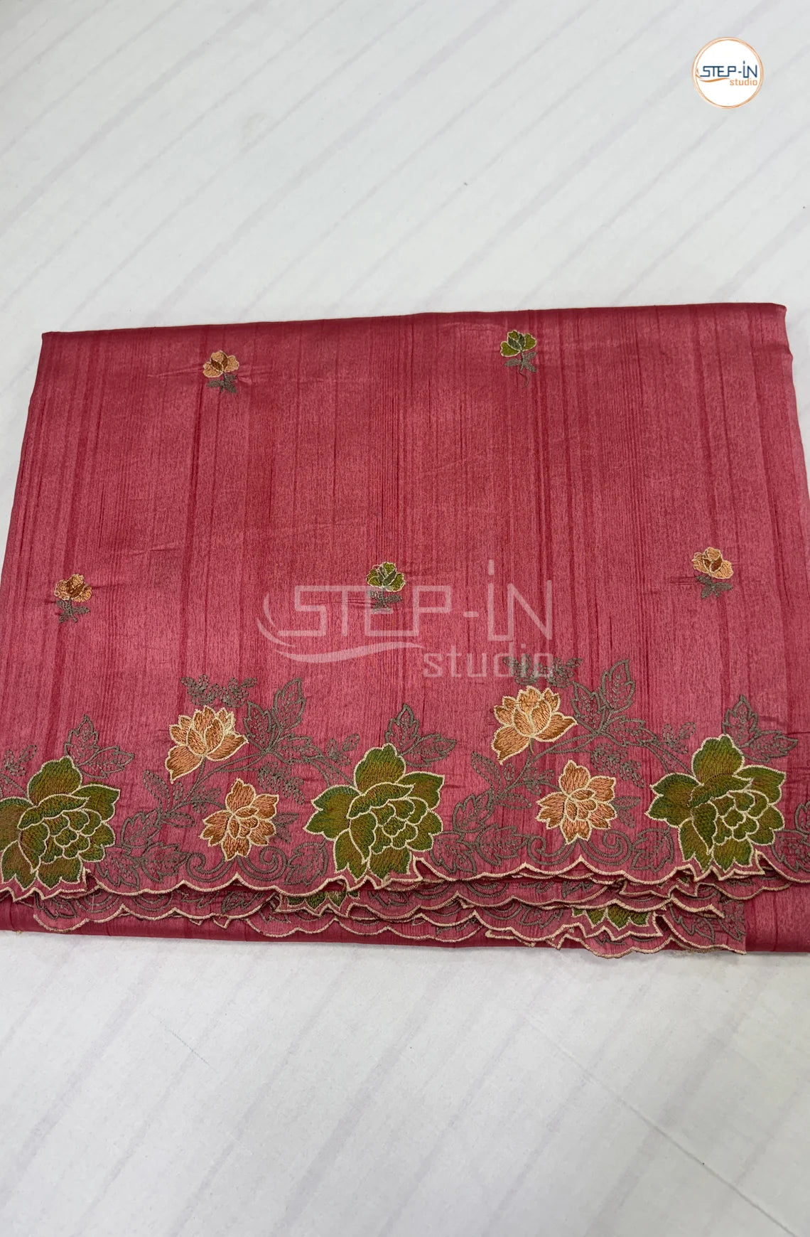 Blended Tussar Saree with CutWork Border -Rani Pink
