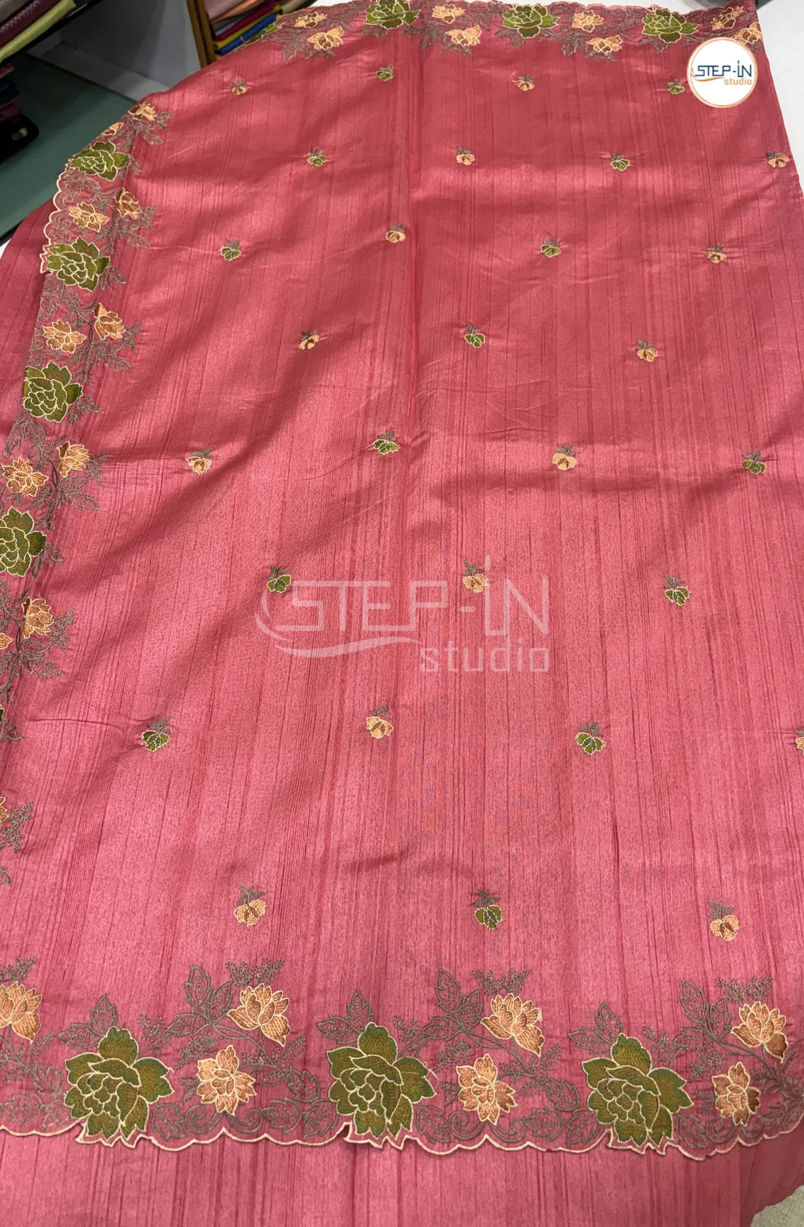 Blended Tussar Saree with CutWork Border -Rani Pink
