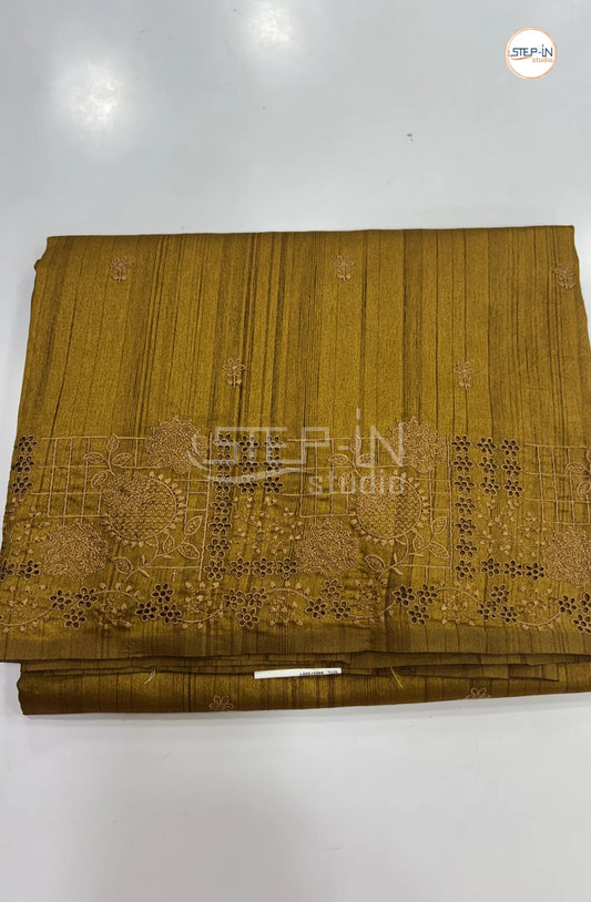 Blended Tussar Saree with Cutwork Border - Gold
