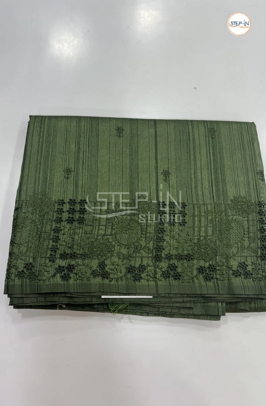 Blended Tussar Saree with Cutwork Border - Green
