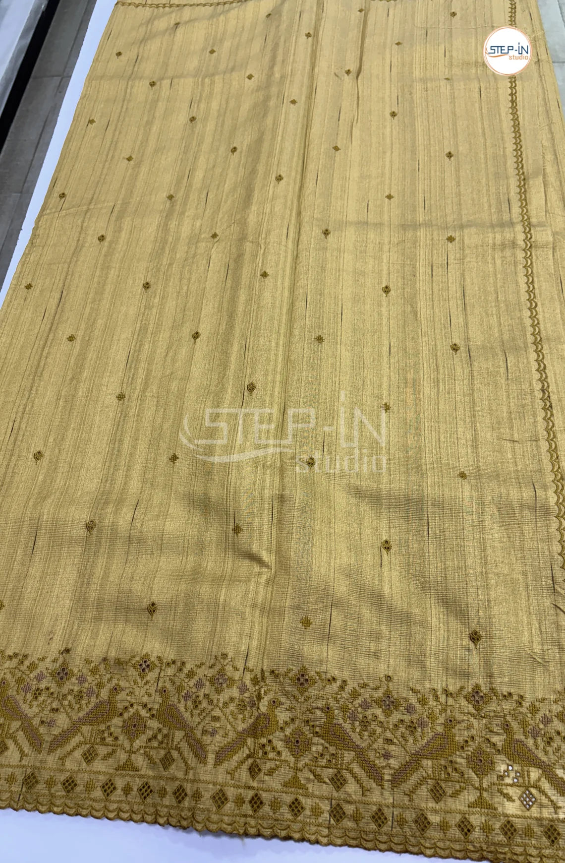 Blended Tussar Saree with Cutwork Border - Olive