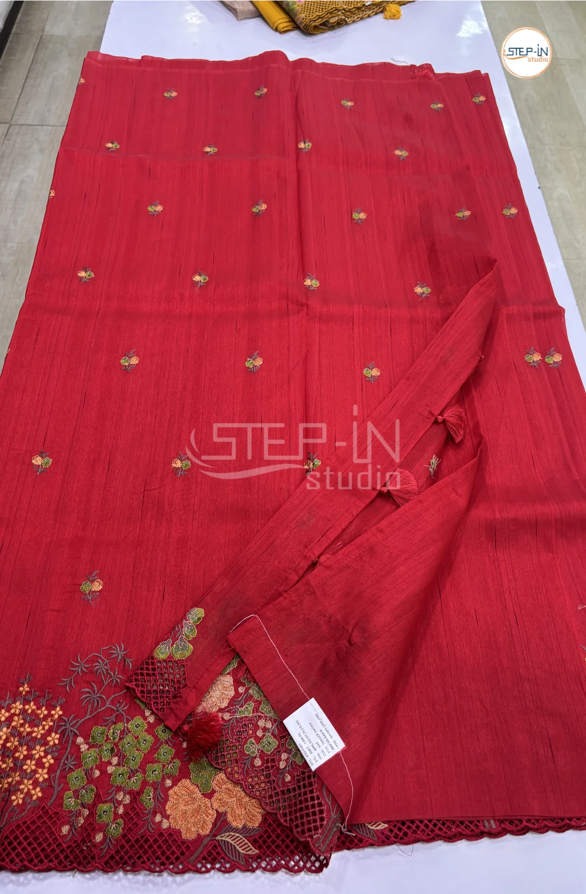 Blended Tussar Saree with Cutwork Border - Red