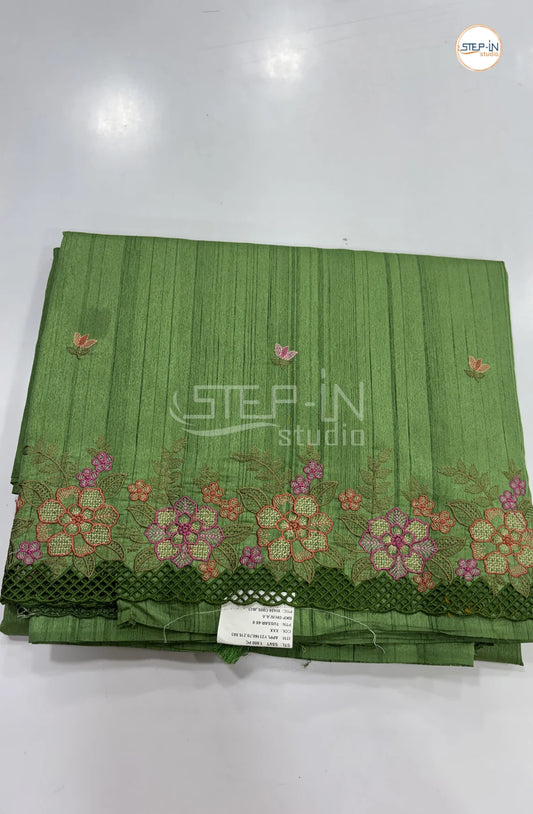 Blended Tussar Saree with Cutwork Border - Saga Green