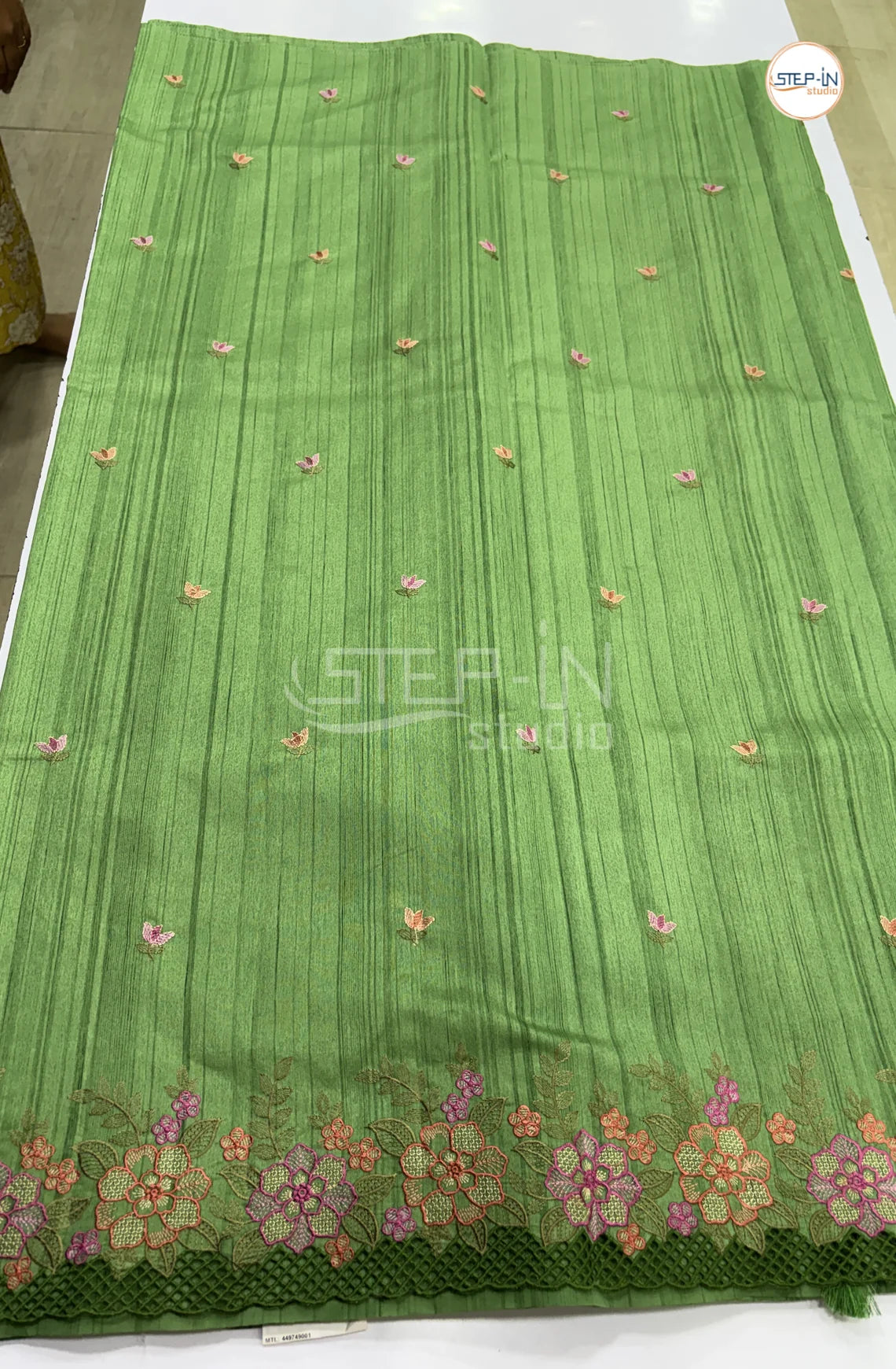 Blended Tussar Saree with Cutwork Border - Saga Green