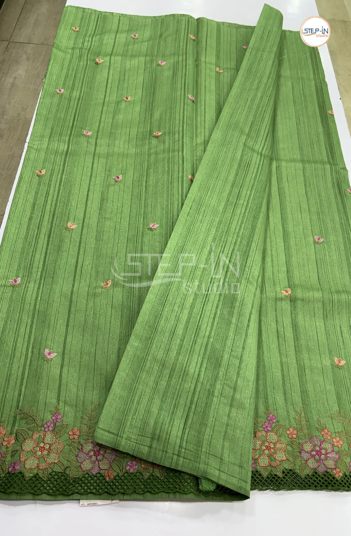 Blended Tussar Saree with Cutwork Border - Saga Green