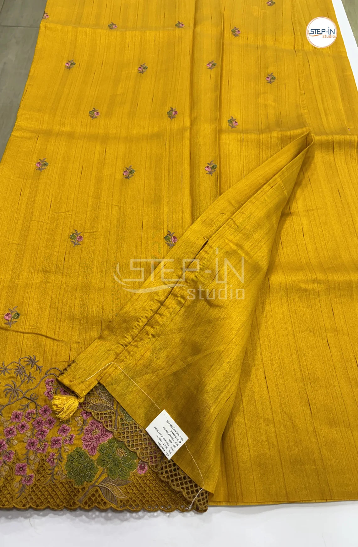 Blended Tussar Saree with Cutwork Border - Yellow