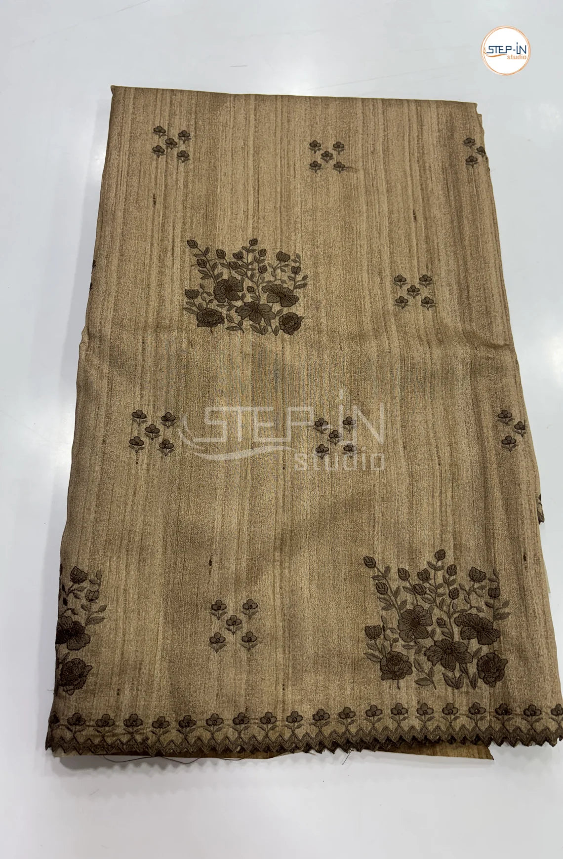 Blended Tussar Saree with Lacework Border - Brown