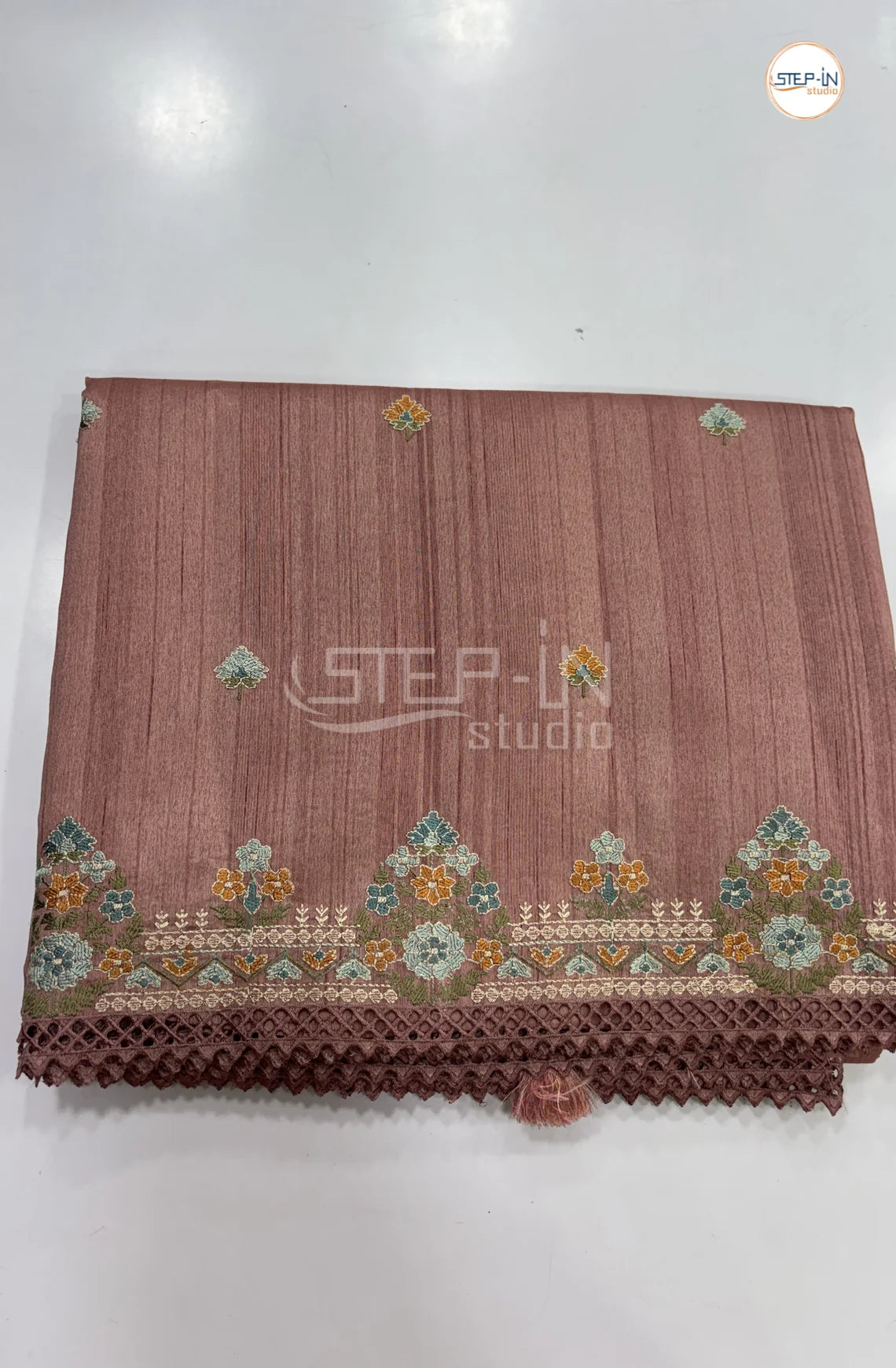 Blended Tussar Saree with Lacework Border - Chocolate Brown