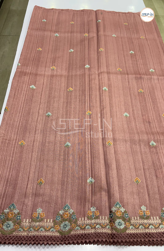 Blended Tussar Saree with Lacework Border - Chocolate Brown