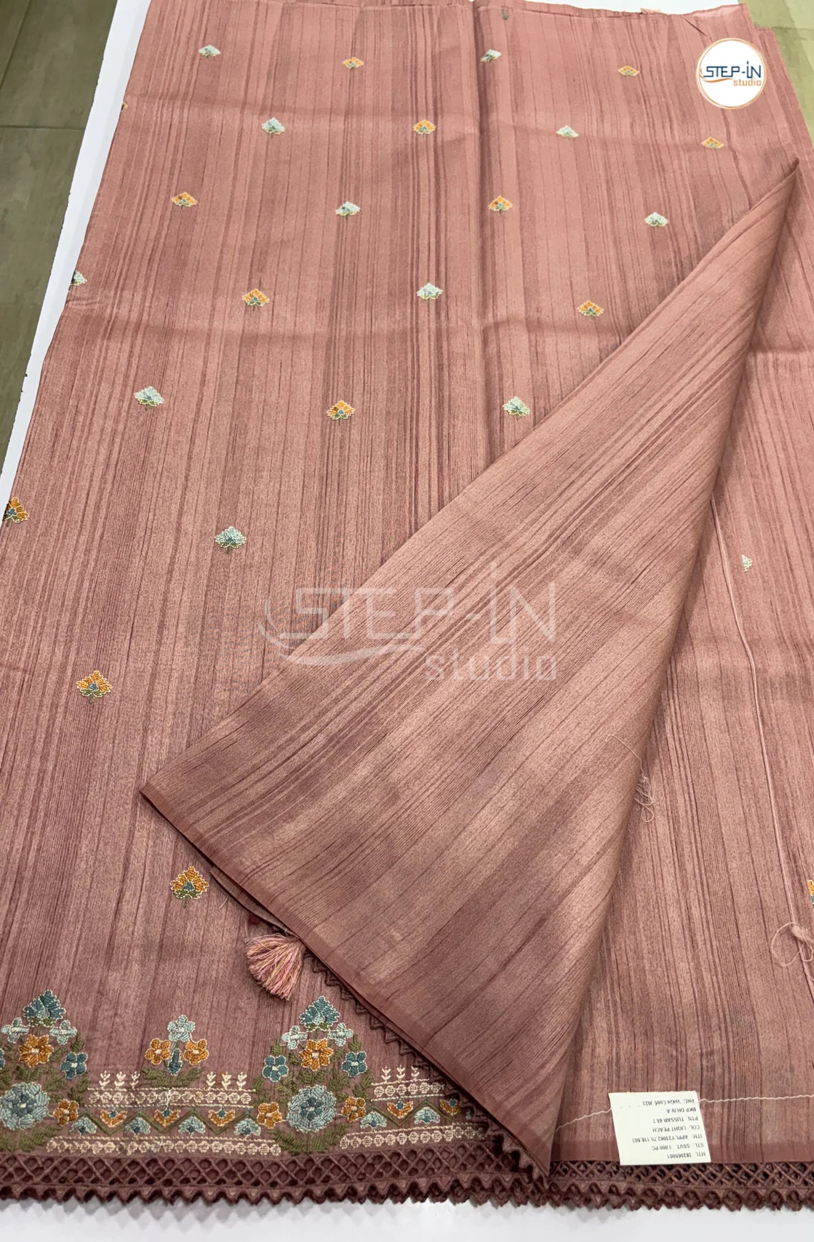 Blended Tussar Saree with Lacework Border - Chocolate Brown