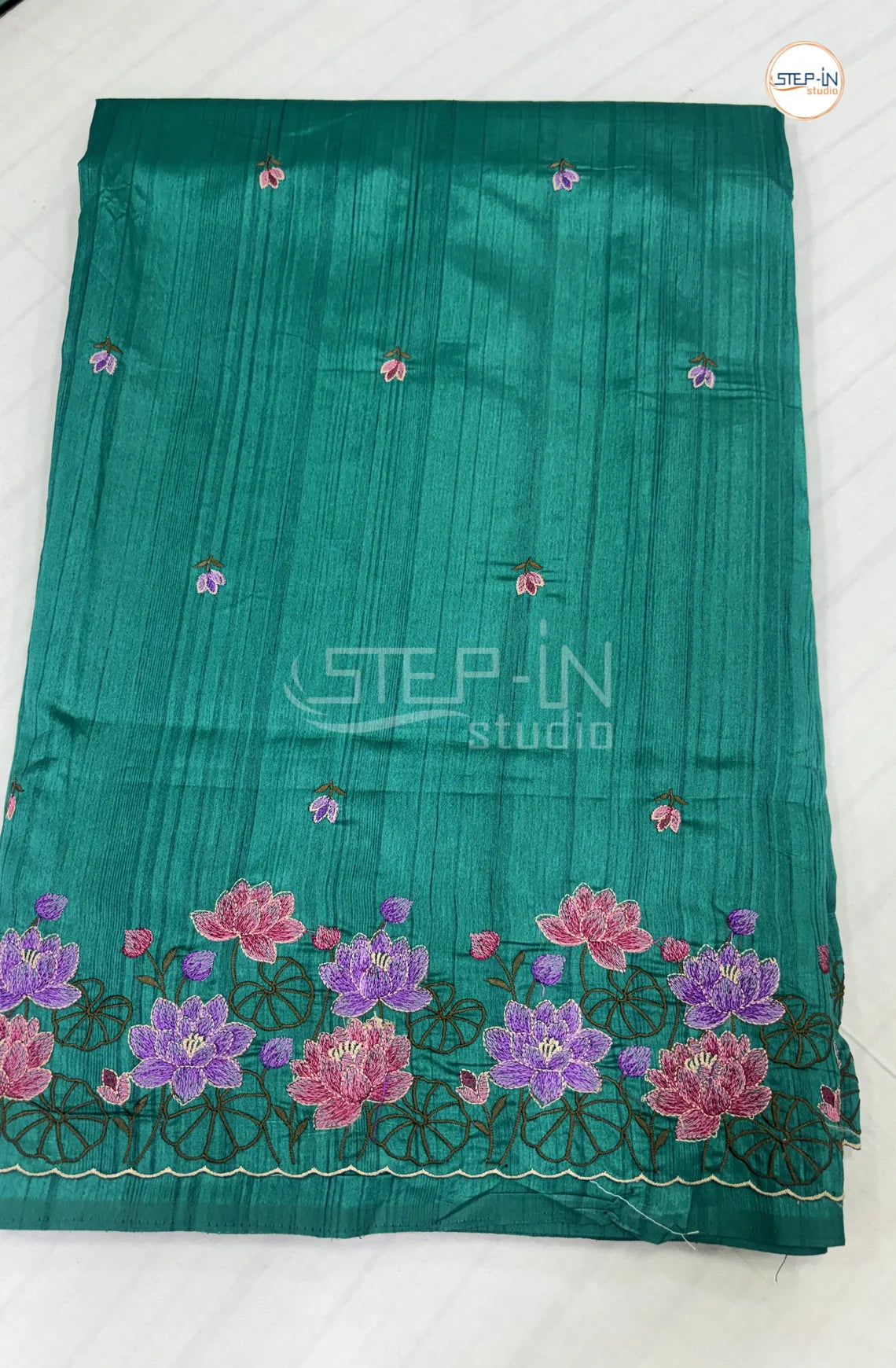 Blended Tussar Saree with Scalloped Work Border -Green