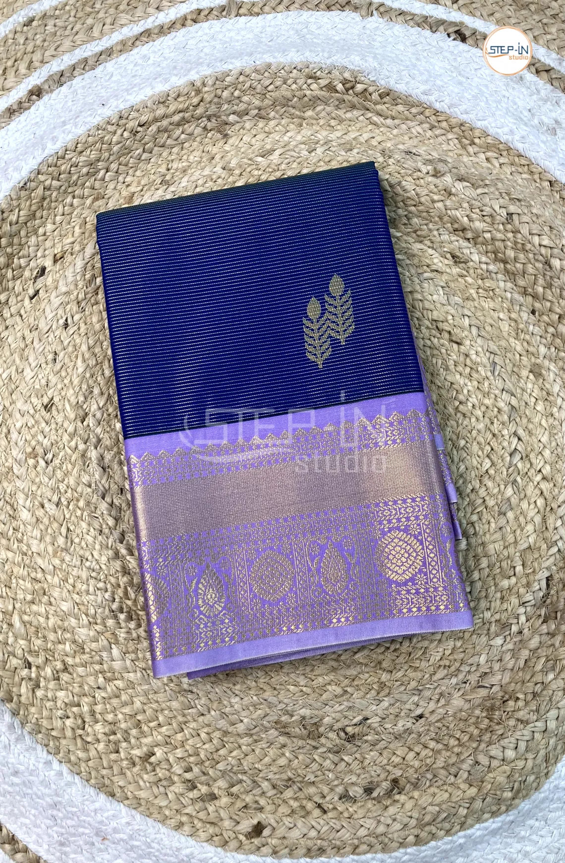 Blue Semi Kanchi Silk Saree With Lavender Contrast Zari Border