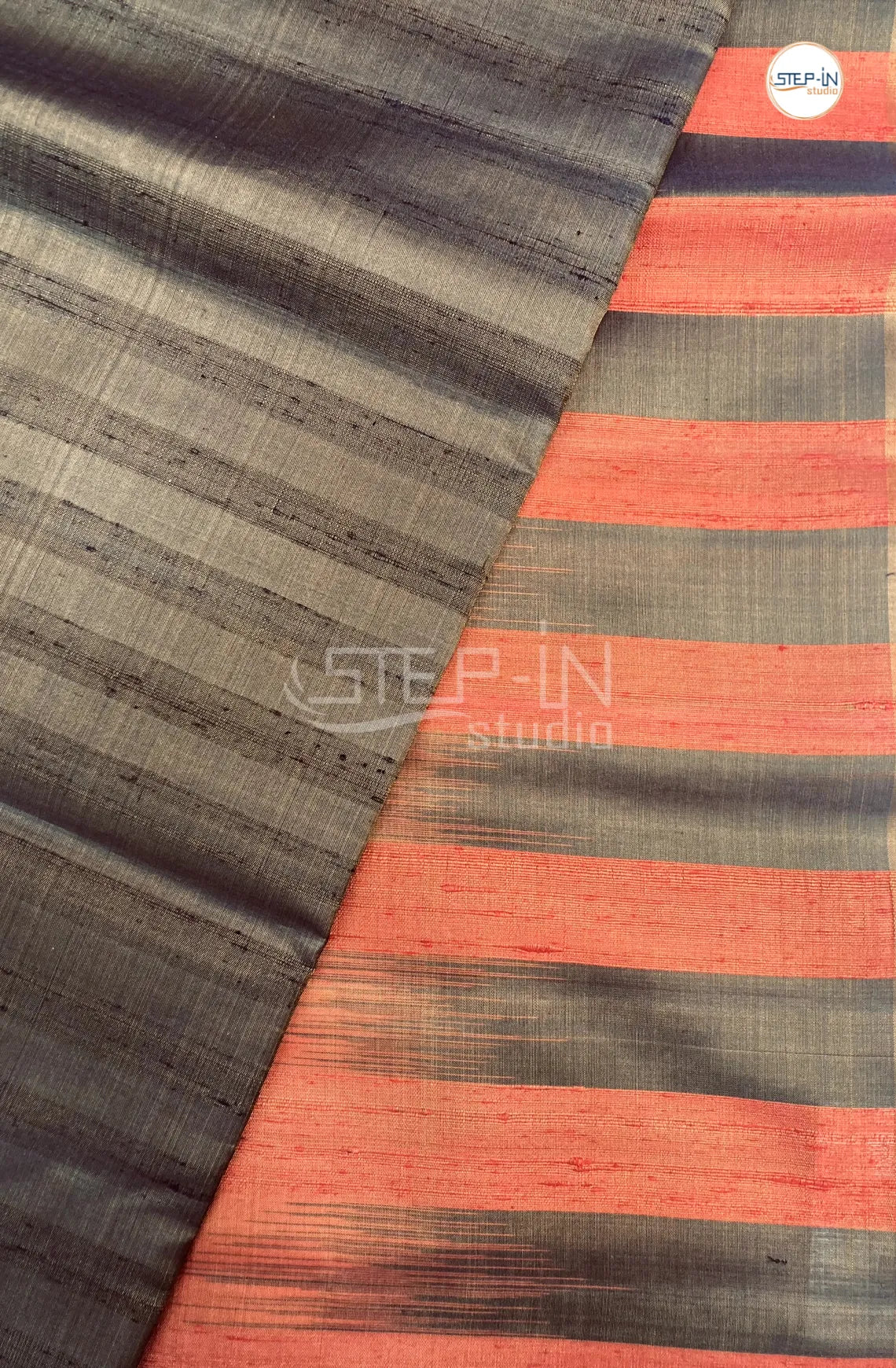 Brown Plain Raw Soft Silk Saree With Contrast Boluse and Pallu